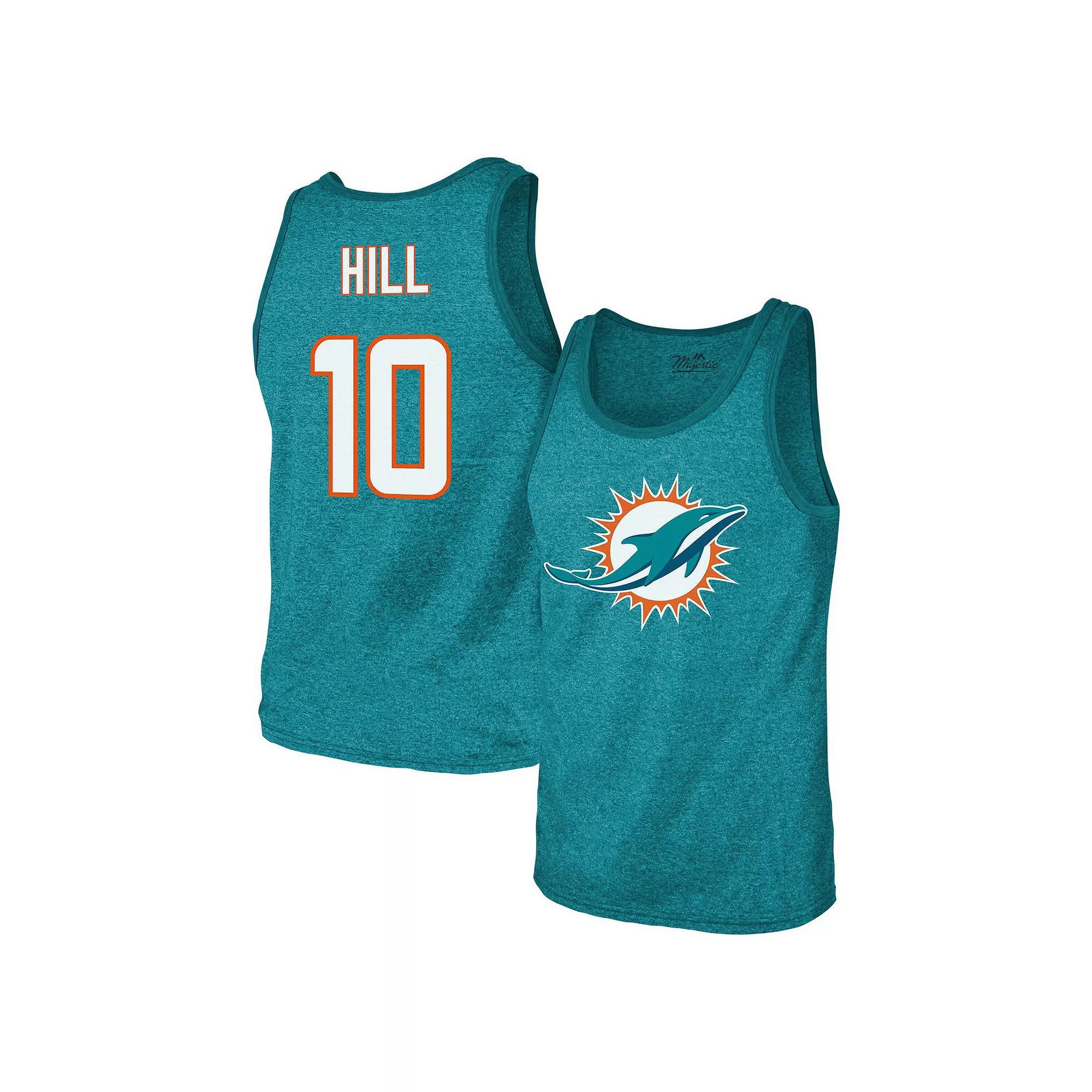 Men's Majestic Threads Tyreek Hill Aqua Miami Dolphins Tri-Blend Player Name & Number Tank Top, Size: Medium, Turquoise A Product Image