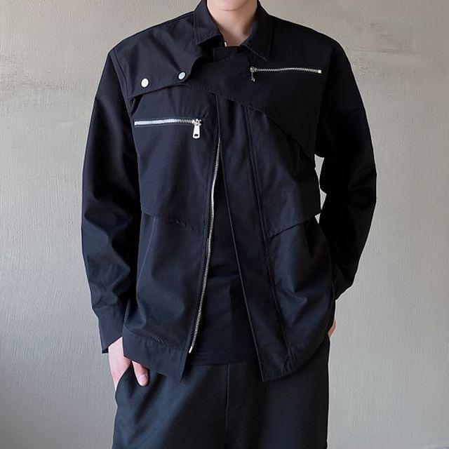 Plain Asymmetrical Zip Jacket Product Image
