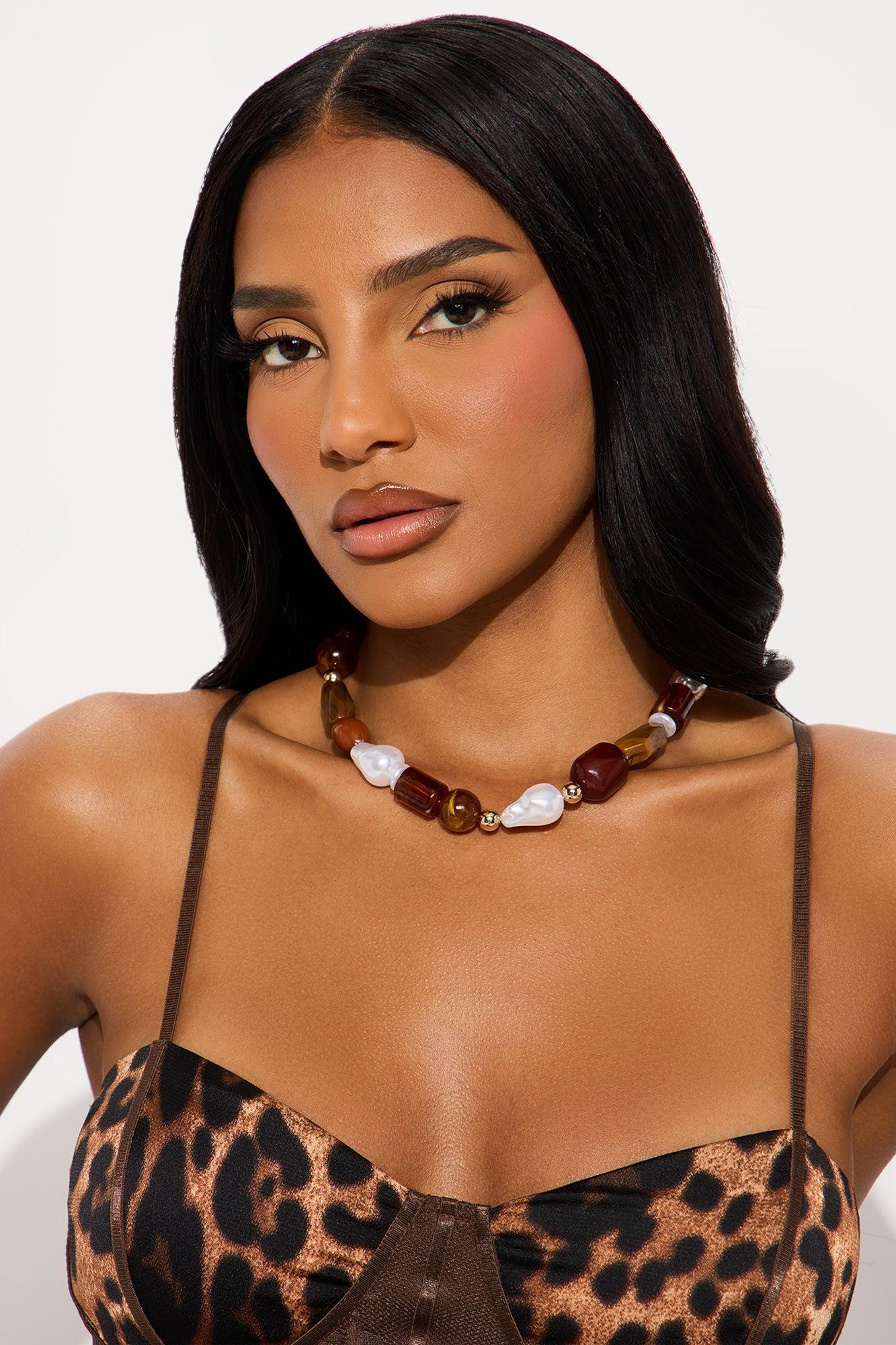 Let's Talk About It Jewel Necklace - Brown/combo Female Product Image