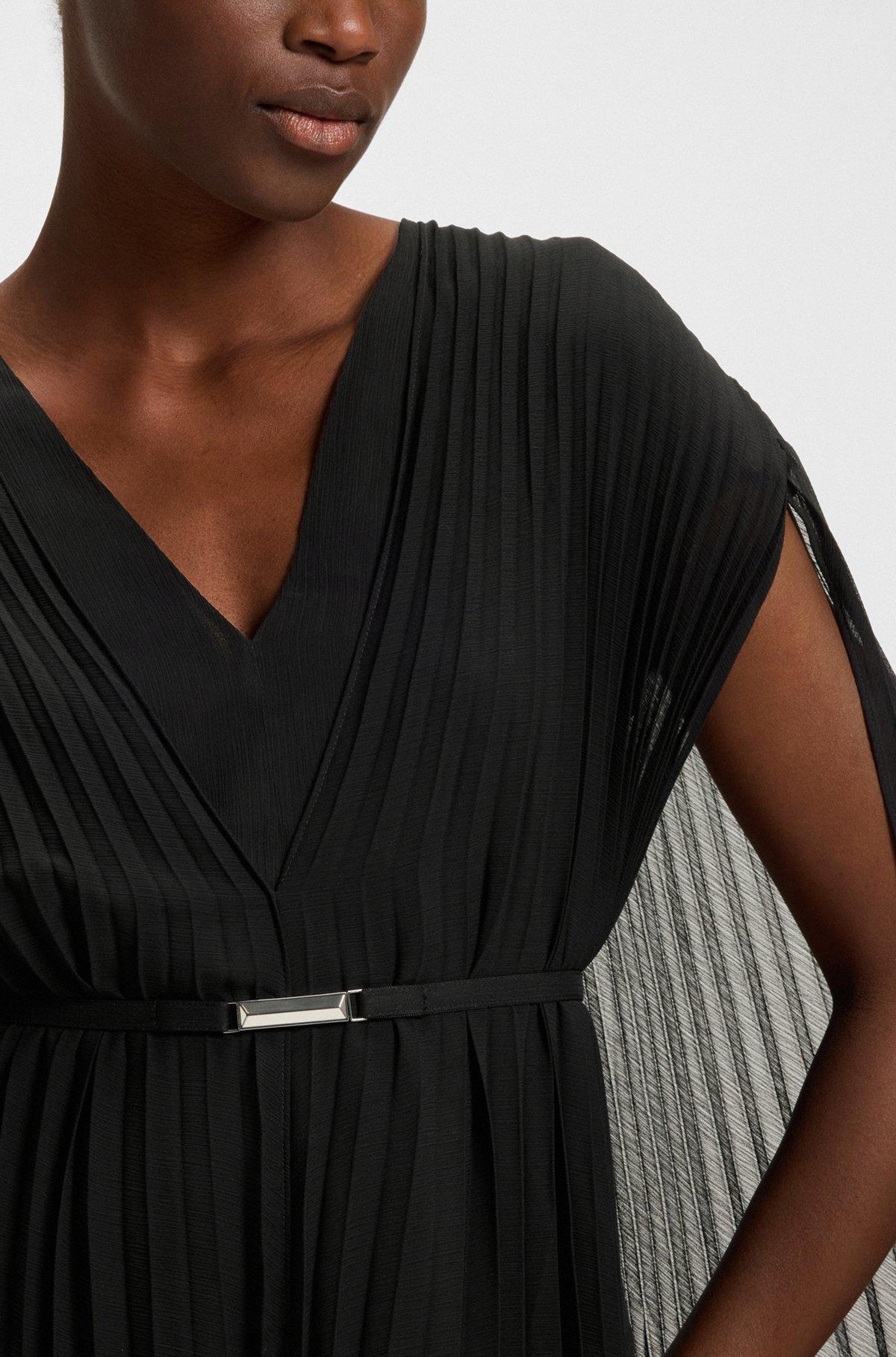 BOSS - Belted dress in crinkle chiffon with overlay - Black Product Image