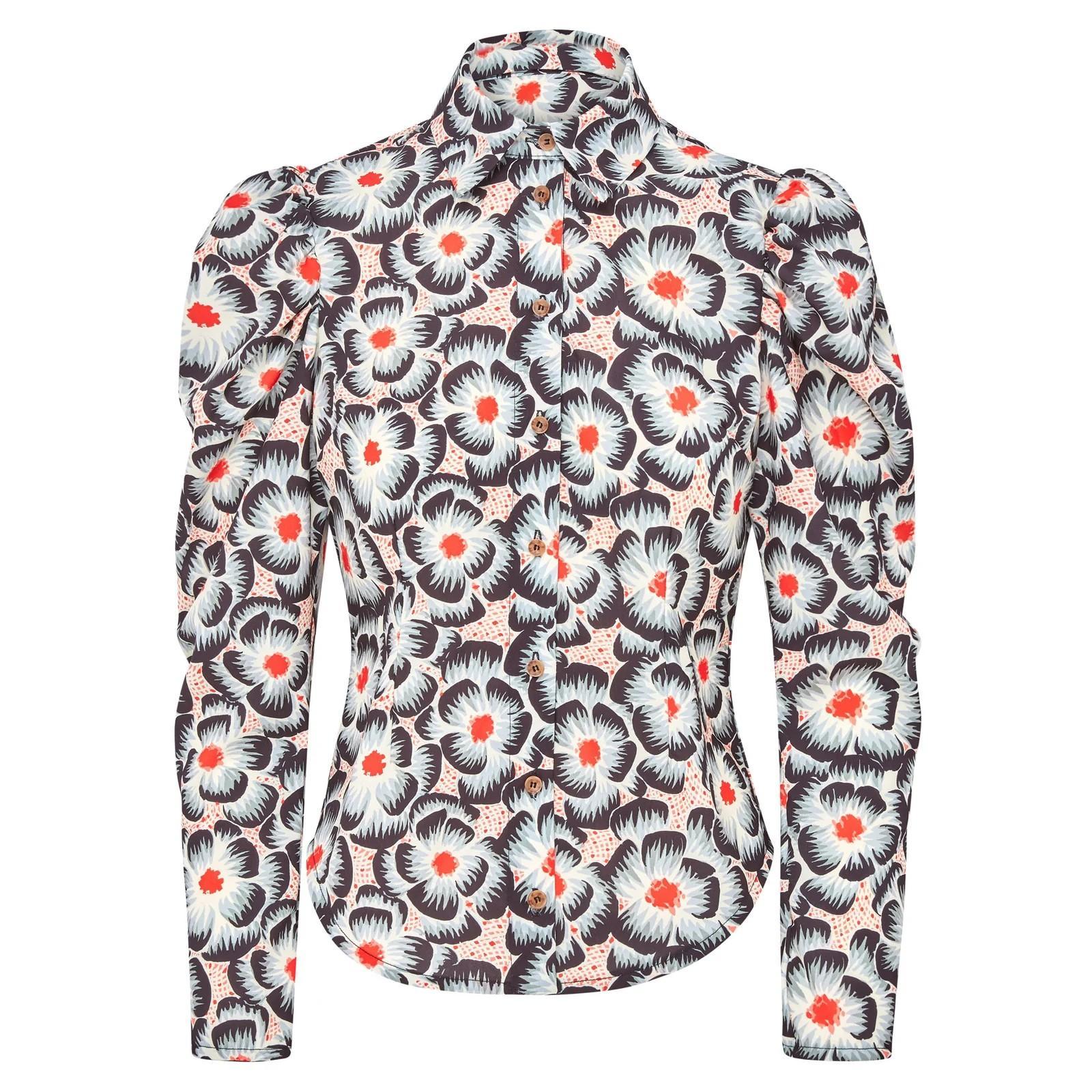 Clara Pleat Shoulder Black Flower Print Shirt Product Image