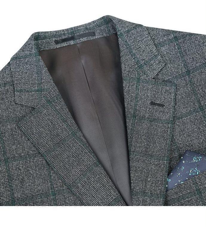 Wool Blend Plaid Pattern Regular Fit 2 Button Blazer in Grayish Brown Product Image