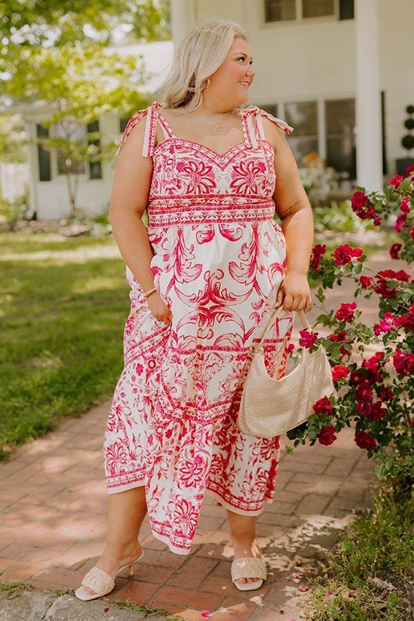 French Riviera Floral Midi Dress in Hot Pink Curves Product Image