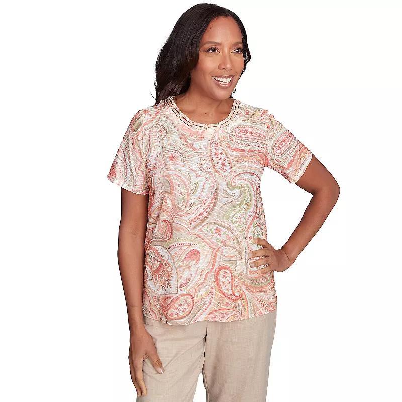 Petite Alfred Dunner Crewneck Paisley Top, Women's, Size: Small Petite, Orange Product Image