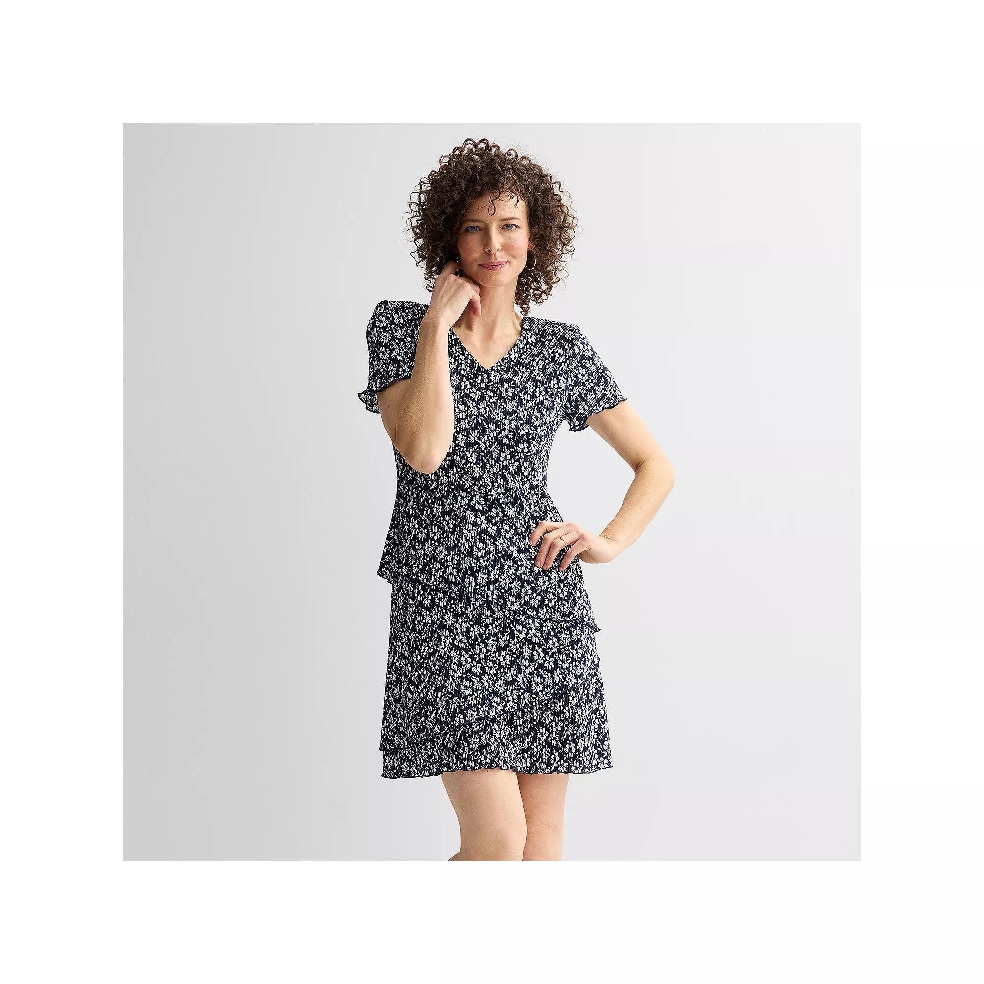 Women's Connected Apparel Pleated Bodre Tiered Dress, Size: 8, Blue Product Image