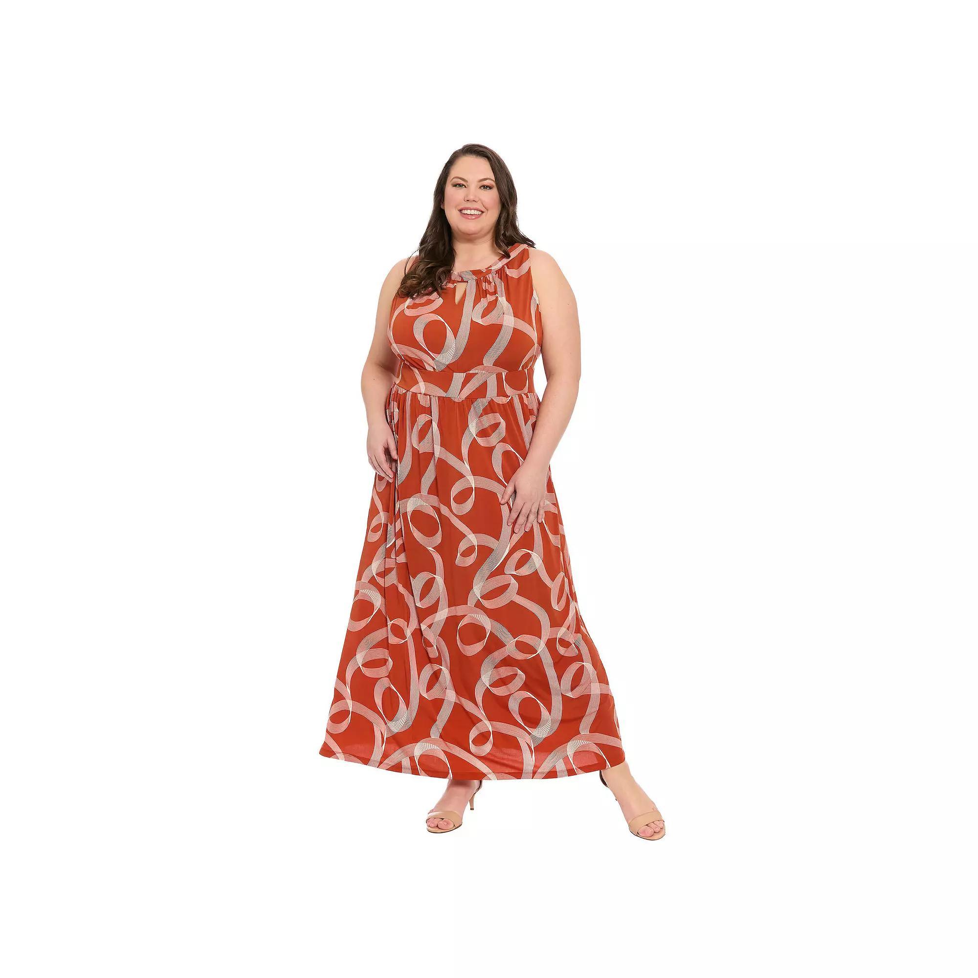 Plus Size London Times Halter Maxi Dress, Women's, Size: 16 W, Brown Ivory Product Image