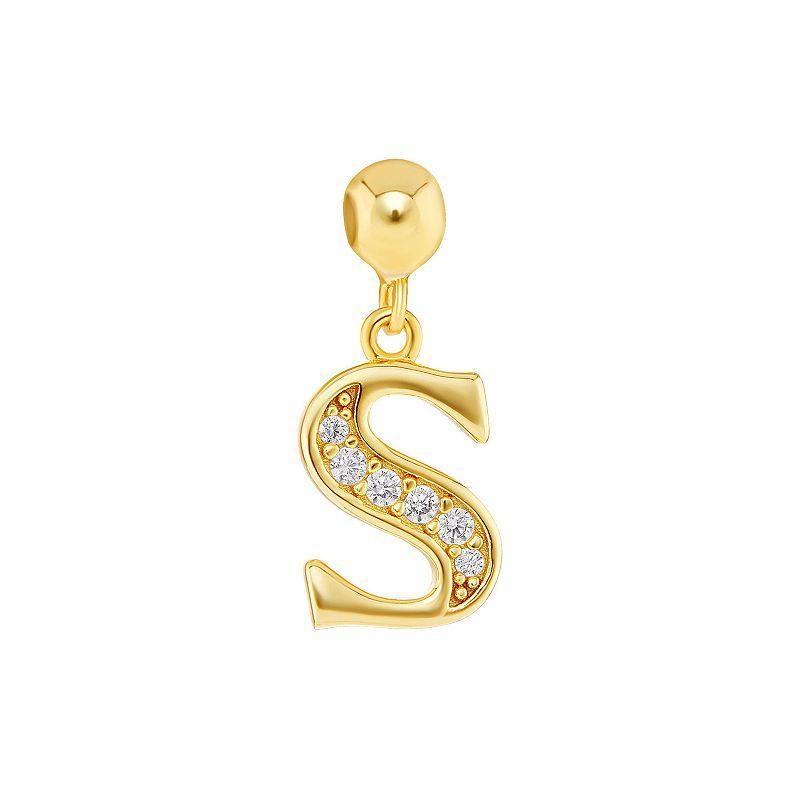 PRIMROSE 18k Gold Plated Pave Cubic Zirconia Initial Sliding Charm, Women's, Yellow Gold Tone S Product Image