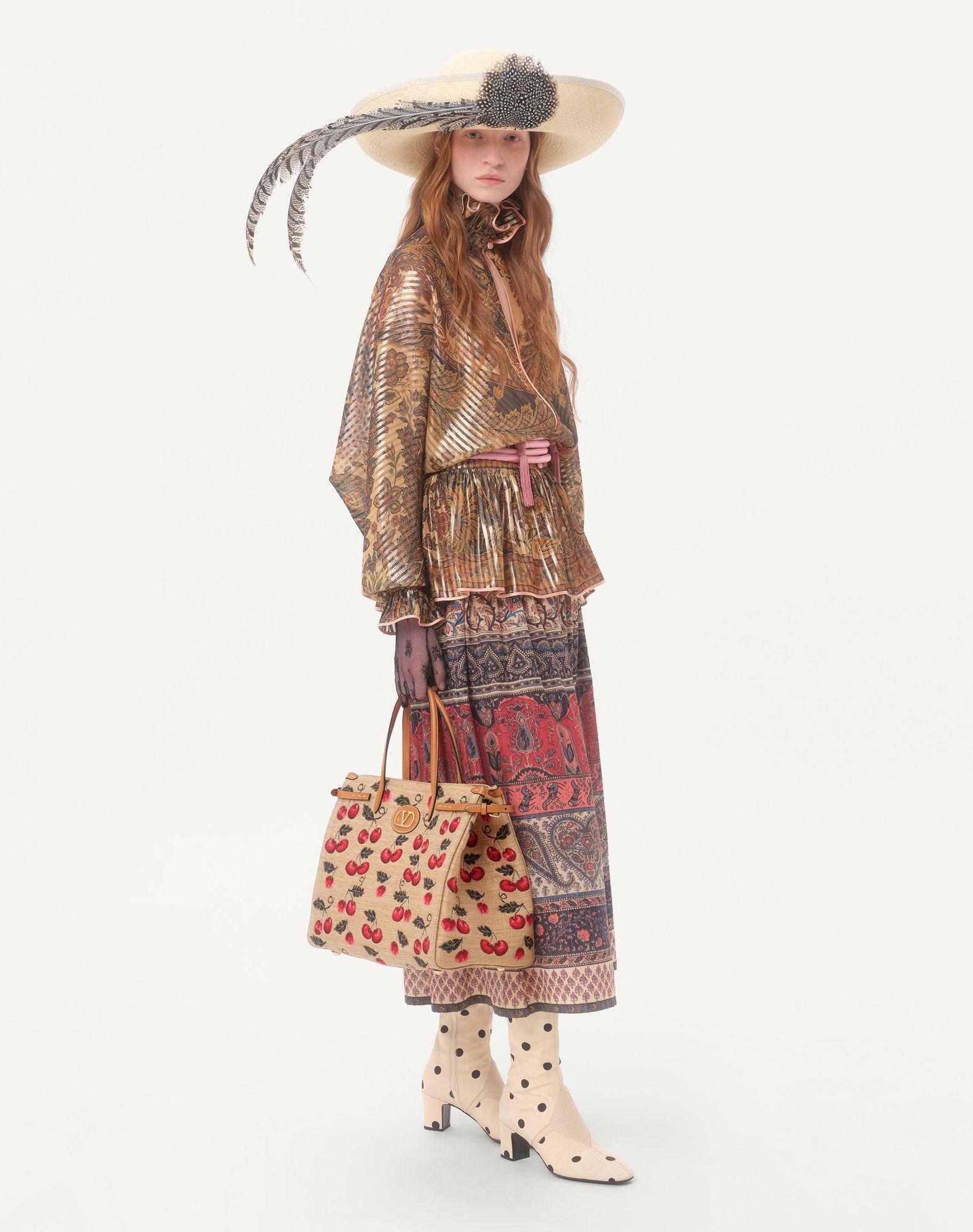 Valentino Garavani Antibes Medium Shopping Bag In Jacquard Raffia With Cherryfic Motif Product Image