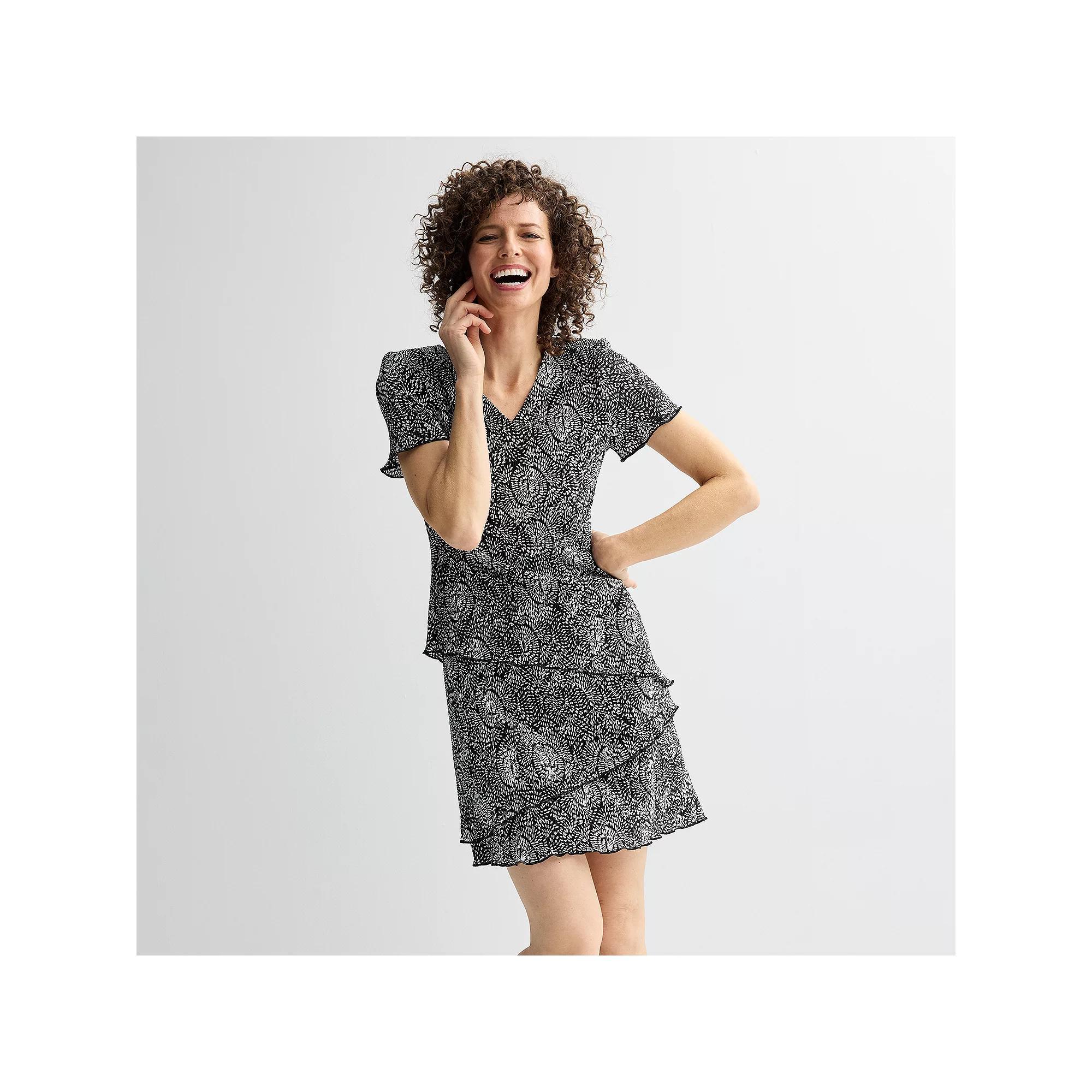 Women's Connected Apparel Pleated Tiered Dress, Size: 4, Black Product Image
