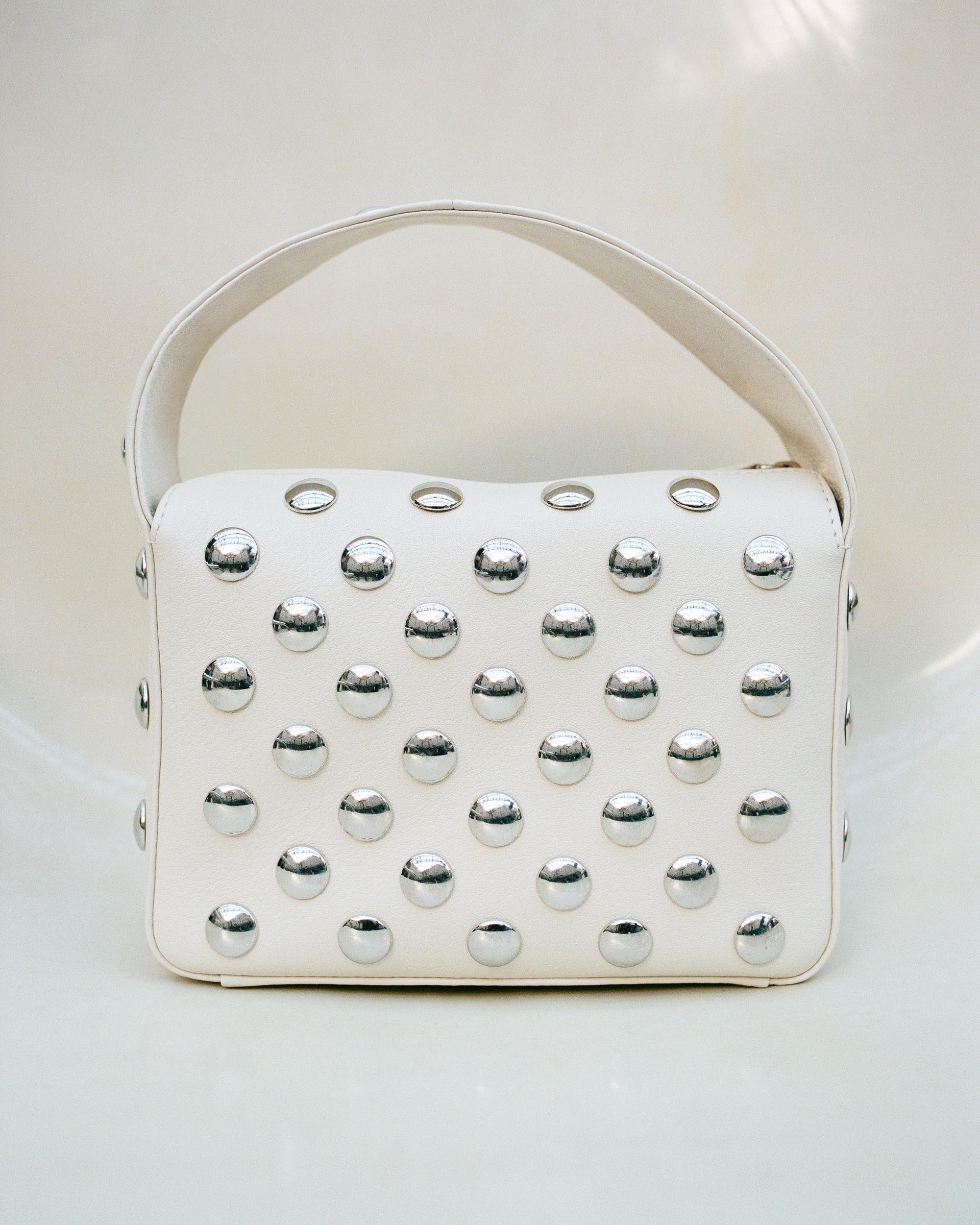 Small Elena Bag in Off-White Leather with Studs Product Image