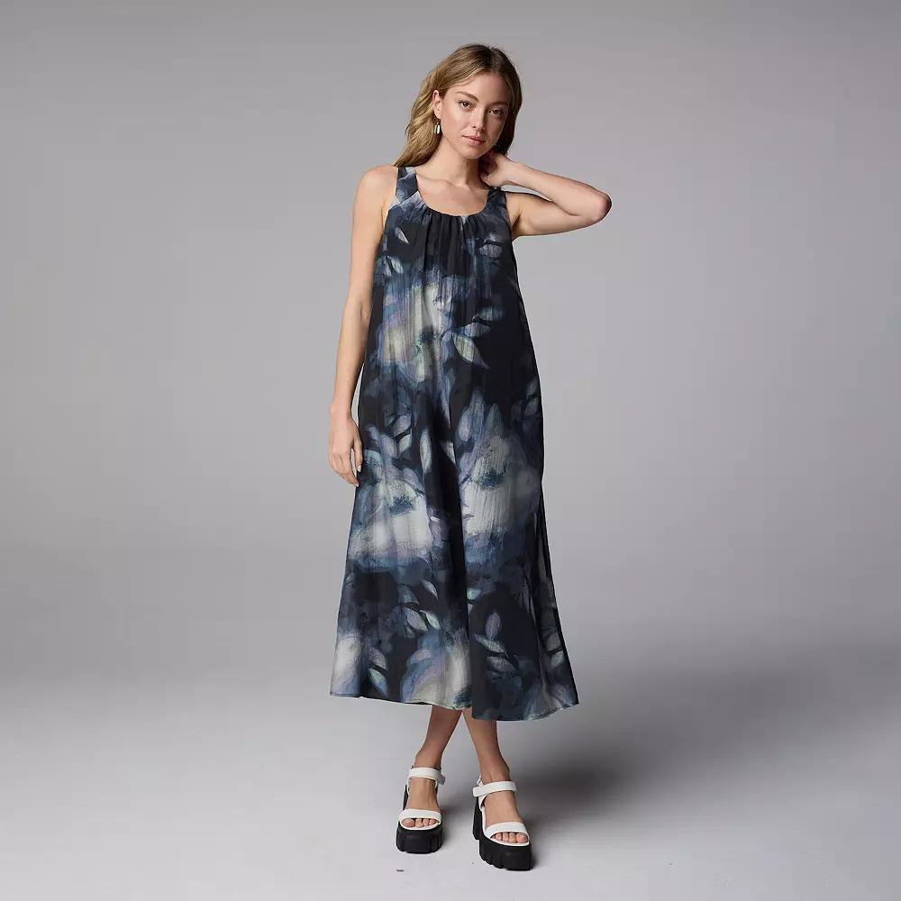 Petite Simply Vera Vera Wang Shirred Neck Maxi Dress, Women's, Size: Large Petite, Blue Lrg Floral Product Image