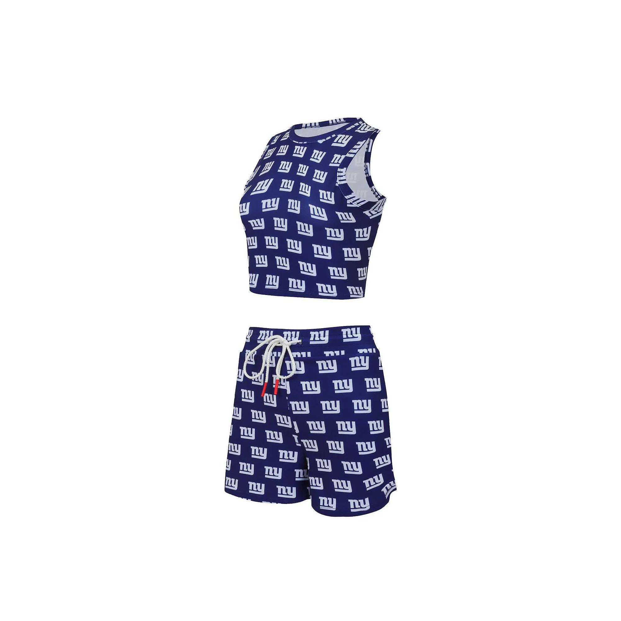 Women's Concepts Sport New York Giants Gauge Allover Print Cropped Tank Top & Shorts Sleep Set, Size: 2XL, Blue Product Image