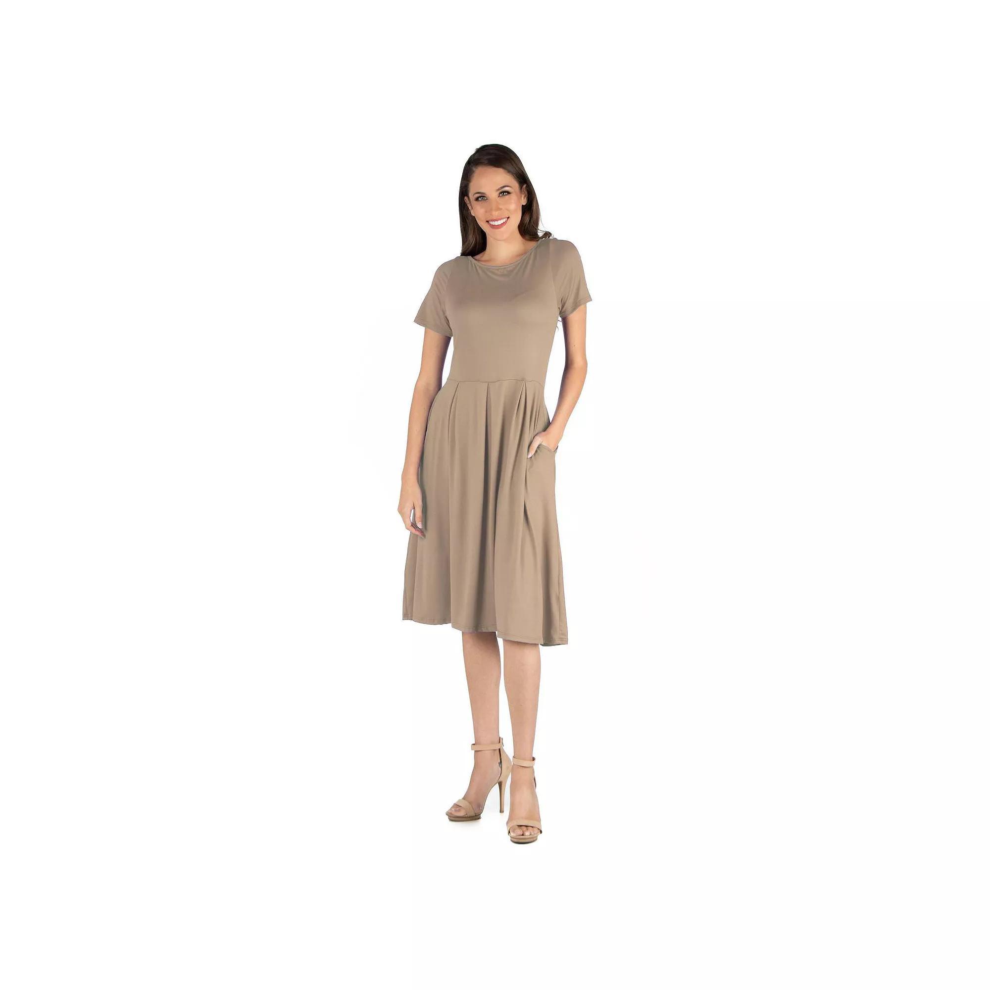 Women's 24seven Comfort Apparel Short Sleeve Midi Dress with Pockets, Size: XXL, Brown Product Image