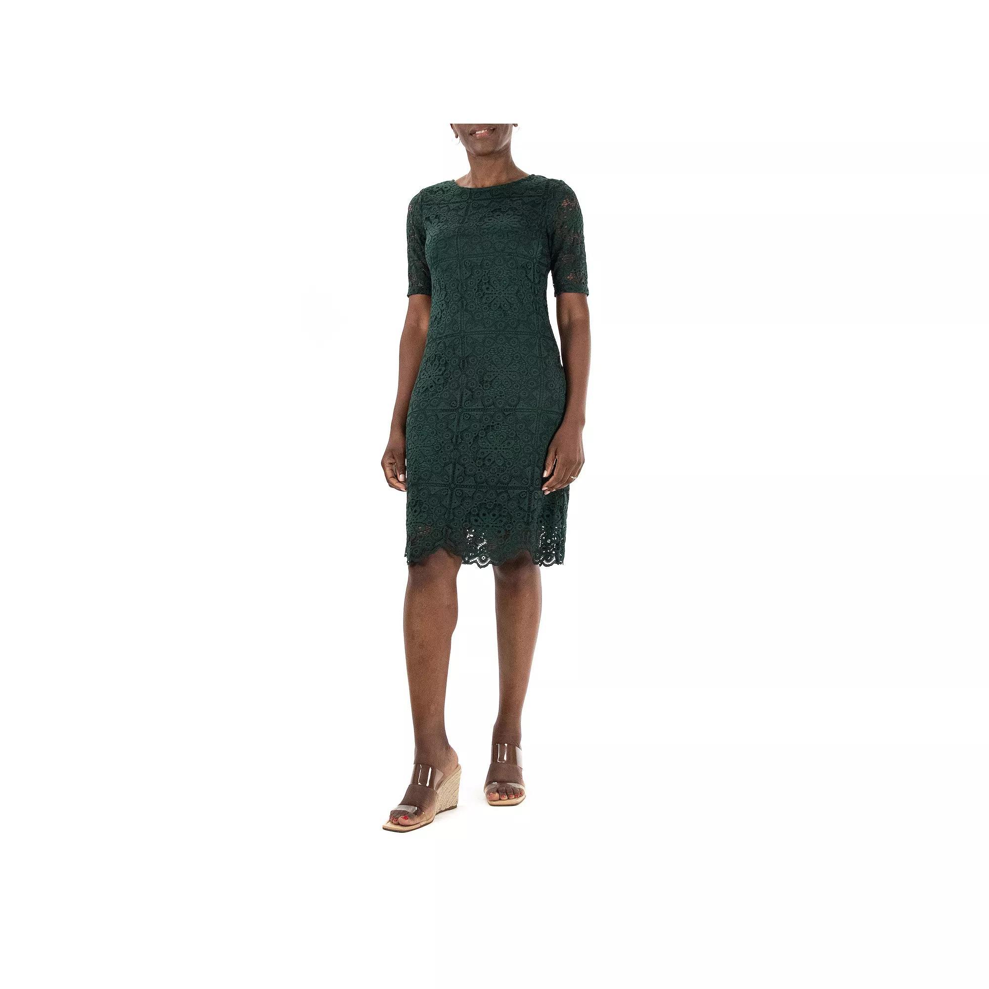 Women's Nina Leonard Lace Elbow-Sleeve Sheath Dress, Size: Large, Ever Green Product Image