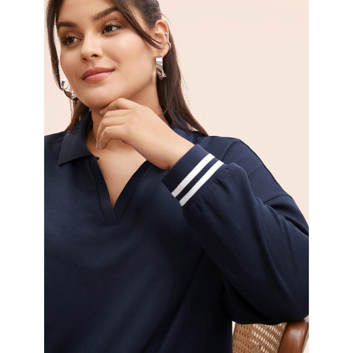 Plus Size Polo Neck Contrast Trim Drop Shoulder Sweatshirt Women Midnight Casual Contrast Polo Everyday Sweatshirts BloomChic 18-20/2X Product Image