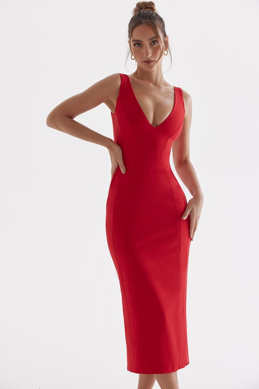Cece Red Rose Plunge Maxi Dress Product Image