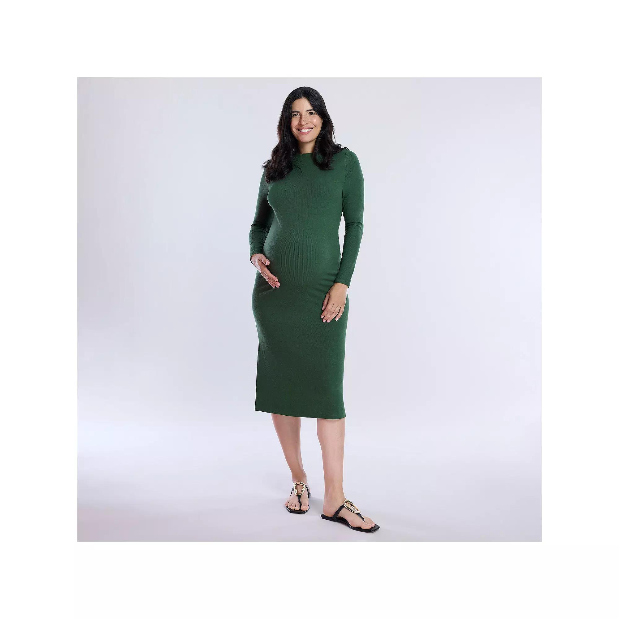 Maternity Motherhood® Rib Column Midi Dress, Women's, Size: Large-Mat, Green Pastures Product Image