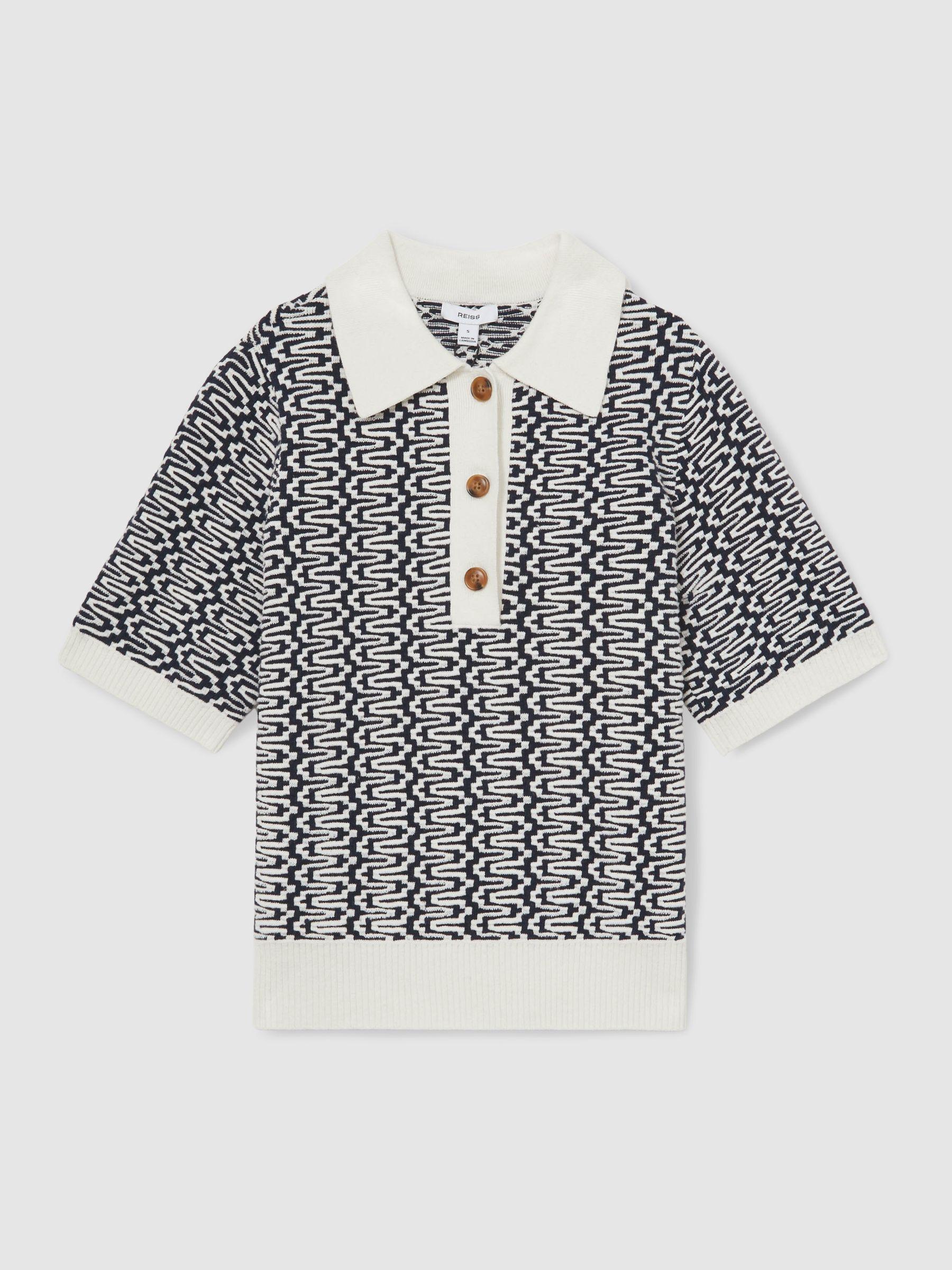 Zig-Zag Knit Polo Shirt in Blue/Ivory Product Image