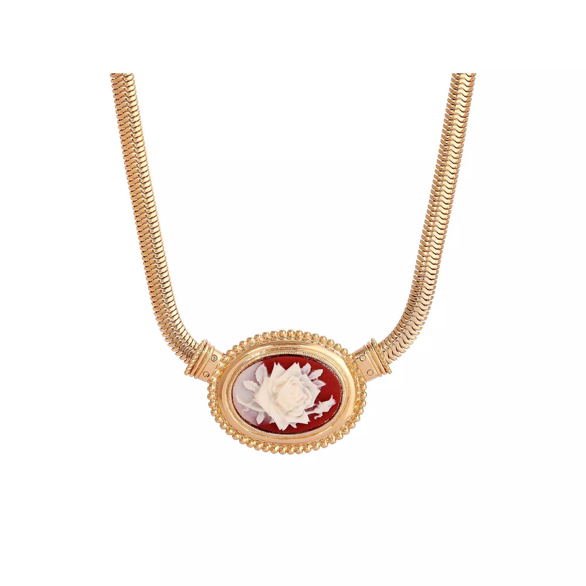 1928 Gold Tone Flower Cameo Necklace, Womens, Orange Product Image