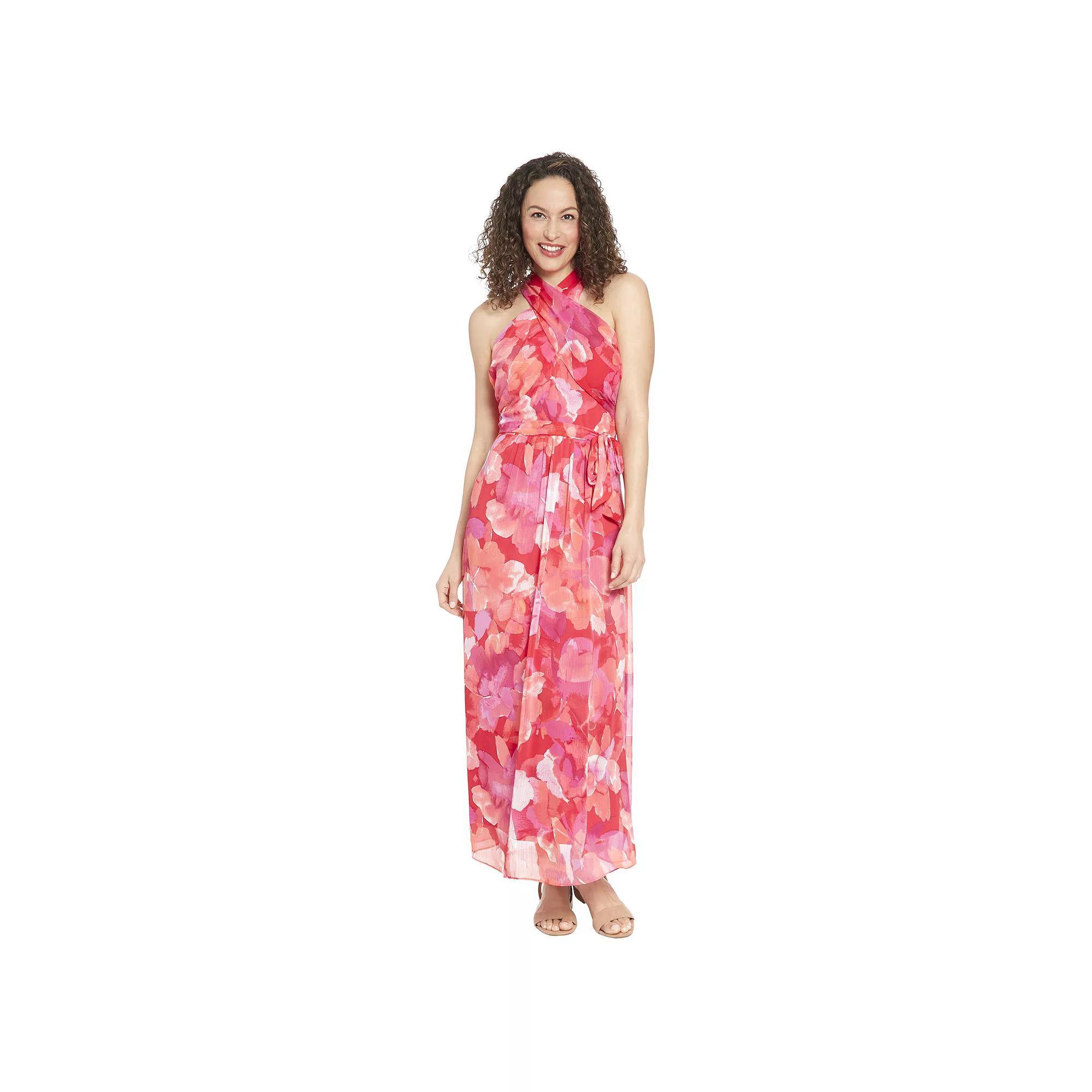 Women's London Times Floral Wrap Halter Maxi Dress, Size: 6, Green Team Product Image