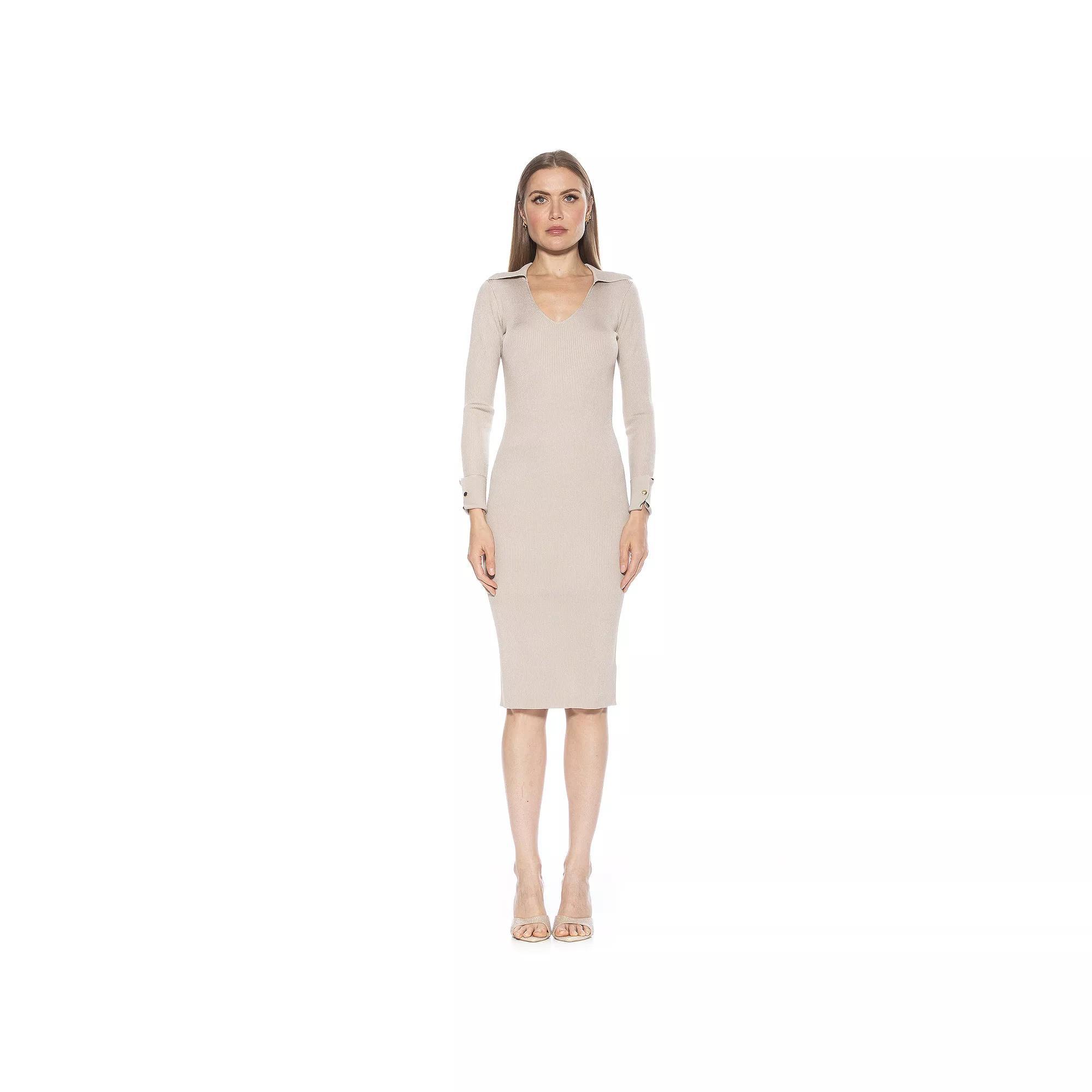 Women's ALEXIA ADMOR Tau Knit V-Neck Dress, Size: XL, Brown Product Image