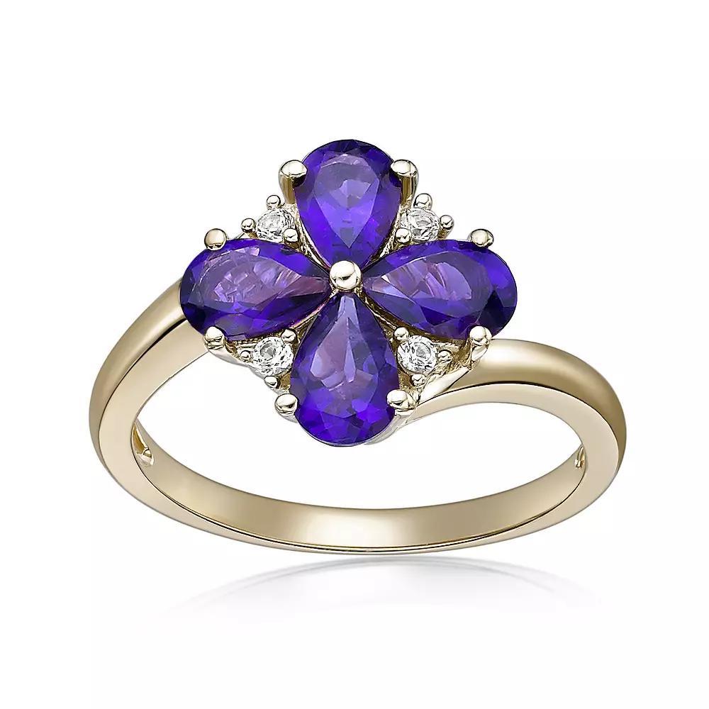 Gemminded 2 Micron Gold Over Silver Amethyst & Lab-Created White Sapphire Flower Ring, Women's, Size: 5, Gold Tone Product Image