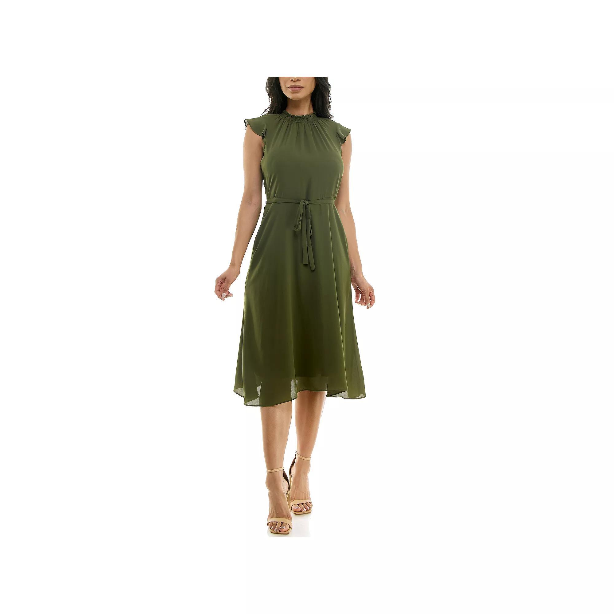 Women's Nina Leonard Mockneck Chiffon Dress, Size: Small, Green Product Image