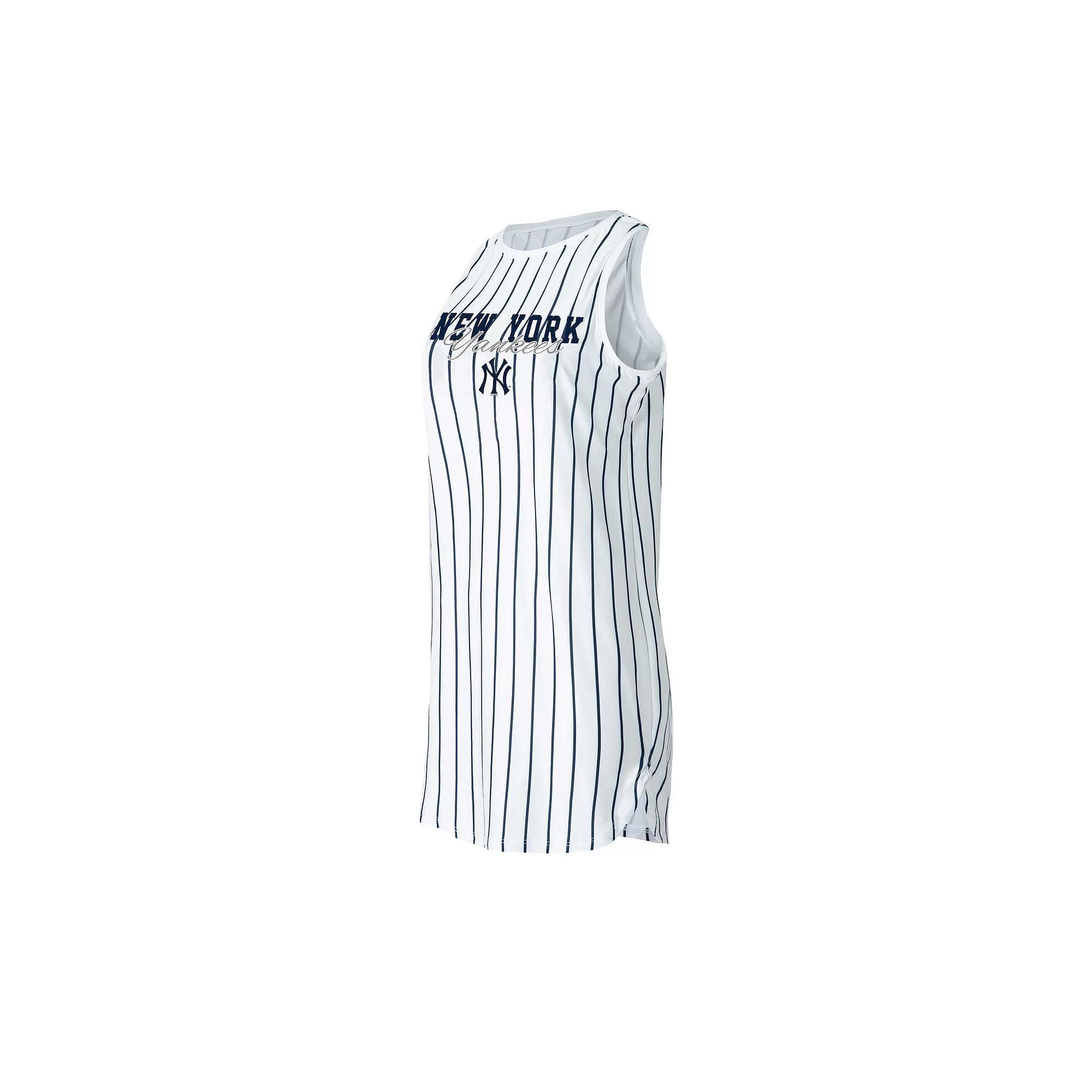 Women's Concepts Sport White New York Yankees Reel Pinstripe Knit Sleeveless Nightshirt, Size: 3XL Product Image