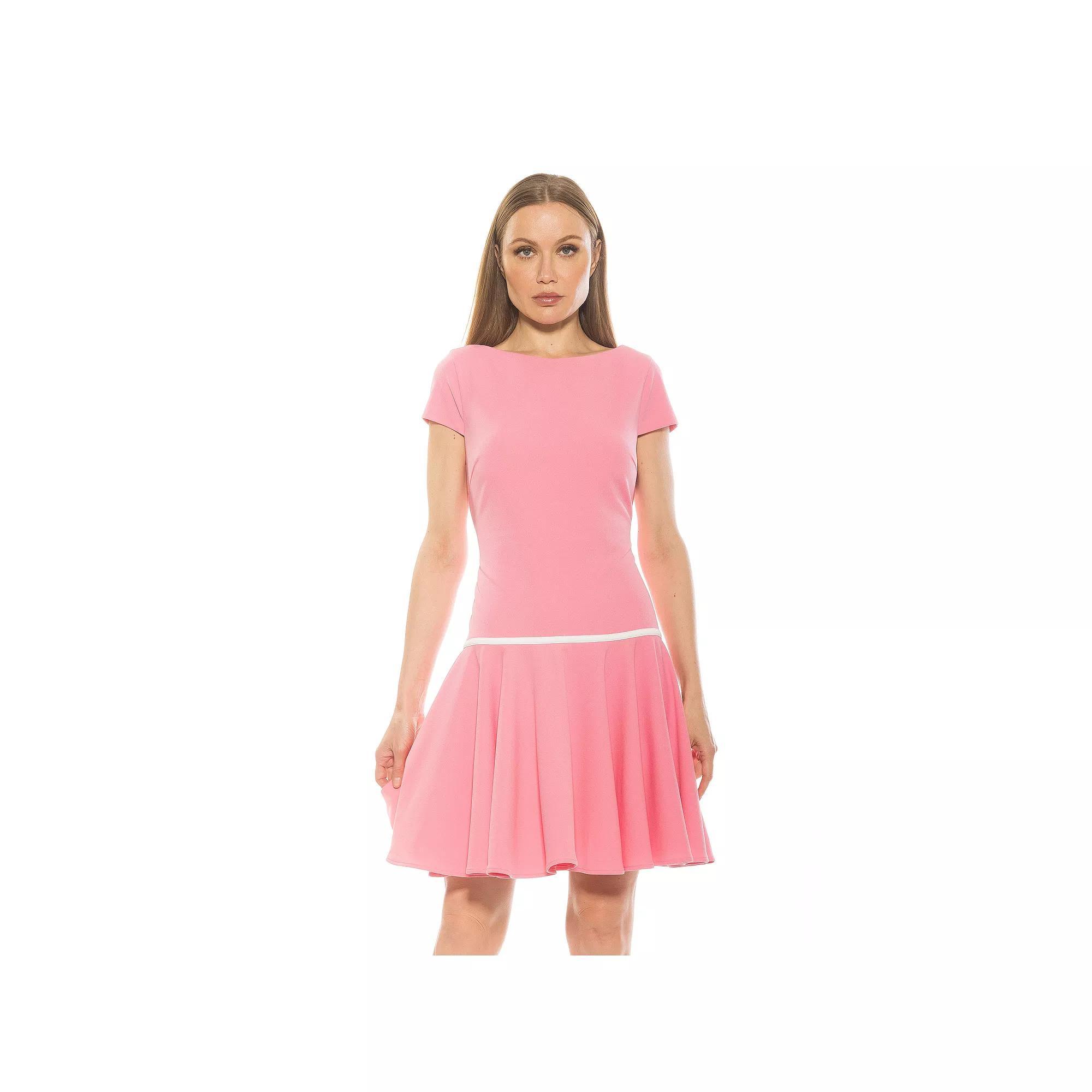 Women's ALEXIA ADMOR Aoife Boatneck Cap Sleeve Dropped Waist Dress, Size: Large, Pink Product Image