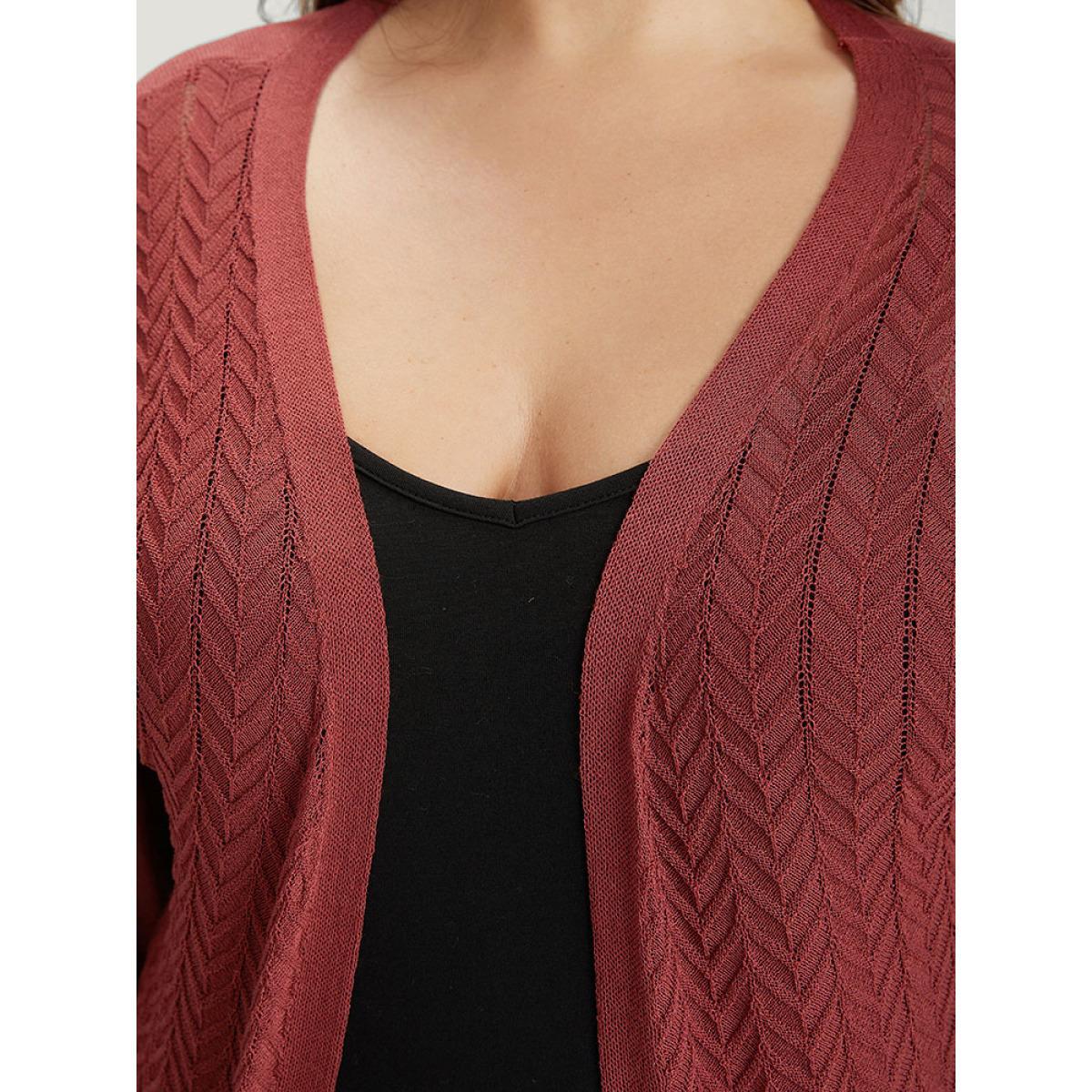 Plus Size Geometric Plisse Patchwork Loose Open Front Cardigan Russet Women Casual Loose Long Sleeve Everyday Cardigans BloomChic 10/M Product Image