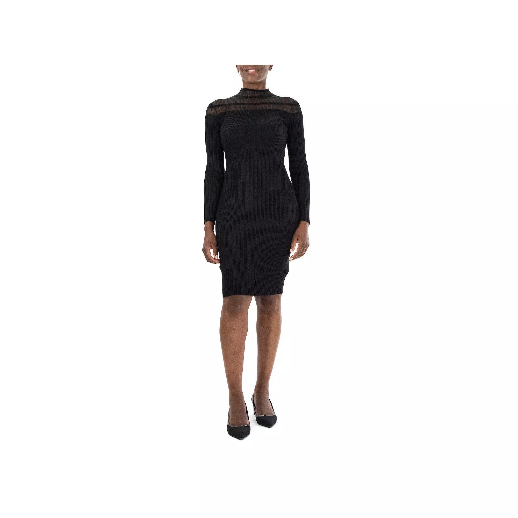 Women's Nina Leonard Mockneck Long Sleeve Midi Sweater Dress, Size: XL, Black Product Image