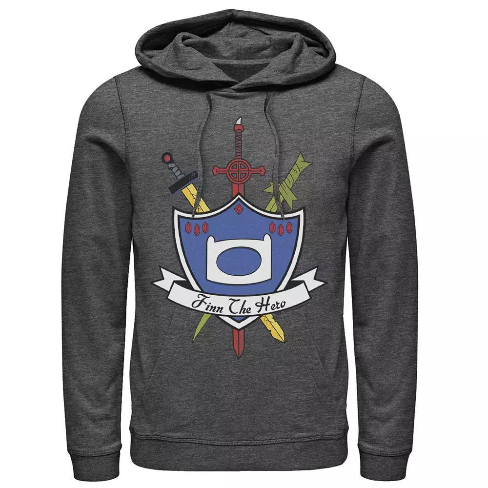 Men's Cartoon Network Adventure Time Finn The Hero Sword And Shield Banner Hoodie, Size: 3XL, Black Product Image