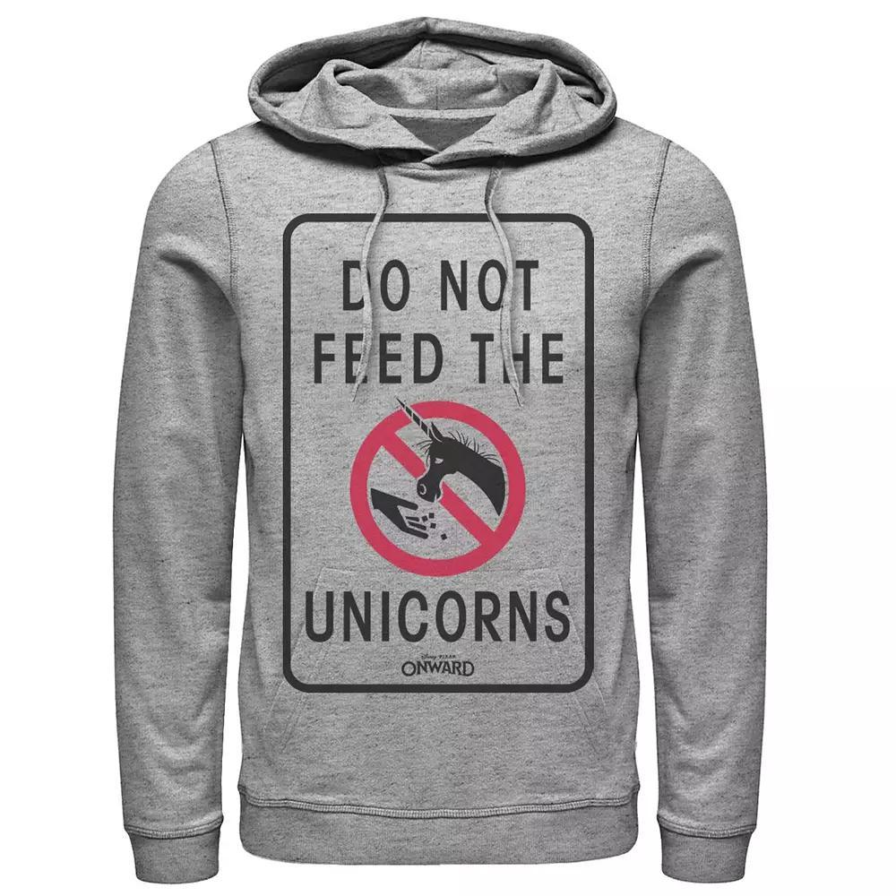 Men's Disney/Pixar Onward Do Not Feed The Unicorns Sign Hoodie, Size: Medium, Athletic Grey Product Image