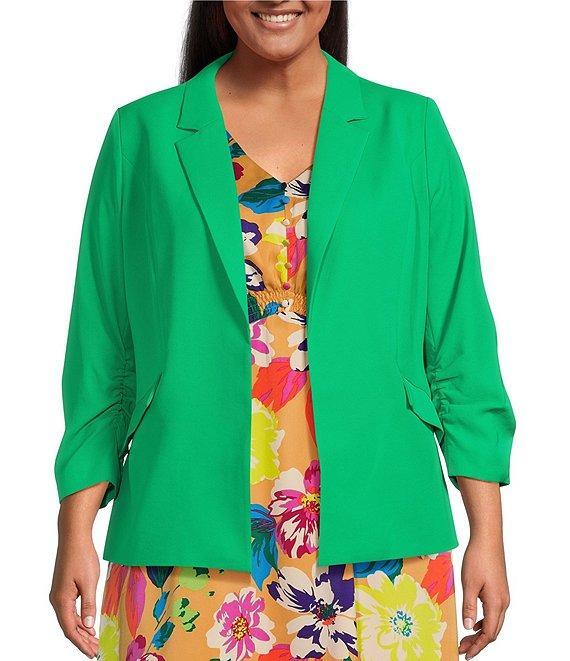Skies Are Blue Plus Size Notch Lapel Shirred 3/4 Sleeve Open Front Coordinating Statement Blazer Product Image