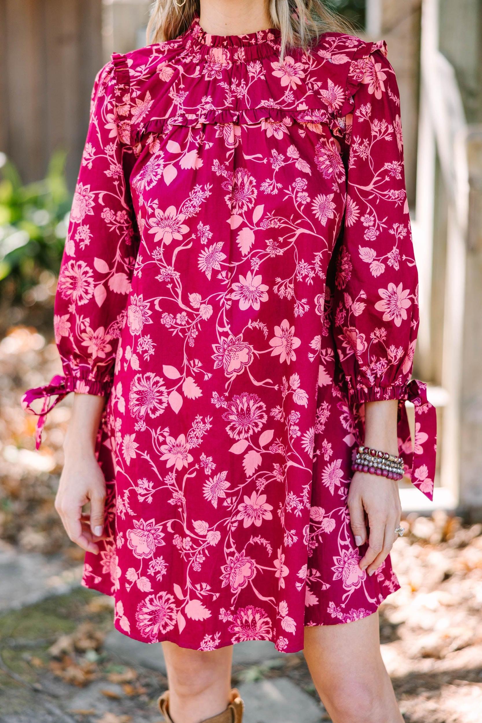 You've Got The Power Wine Red Floral Dress Female Product Image