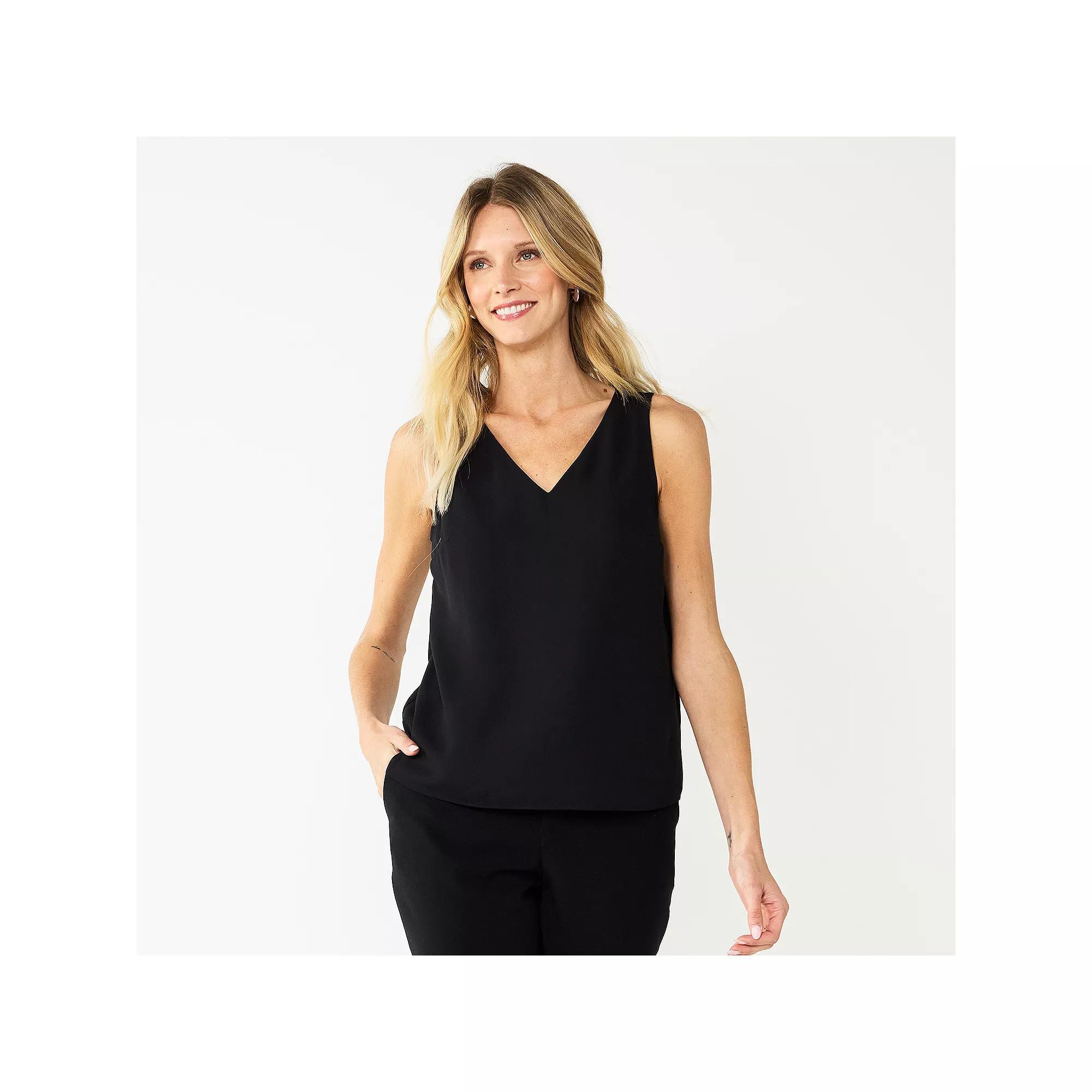 Women's Nine West V-Neck Tank Top, Size: Medium, Black Outline Abstract Product Image