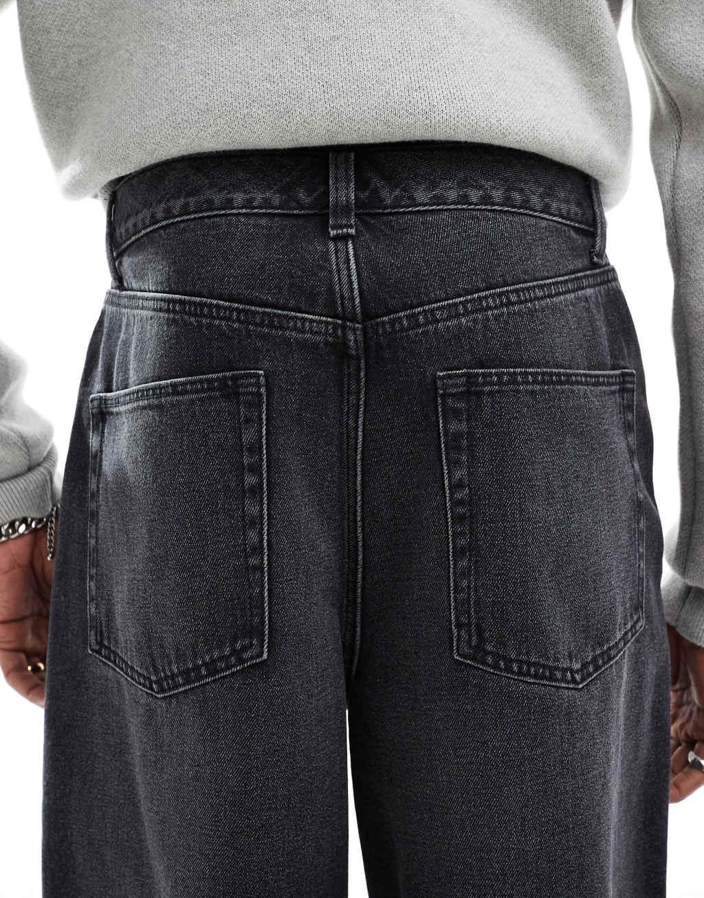 ASOS DESIGN standard length jorts in washed black Product Image