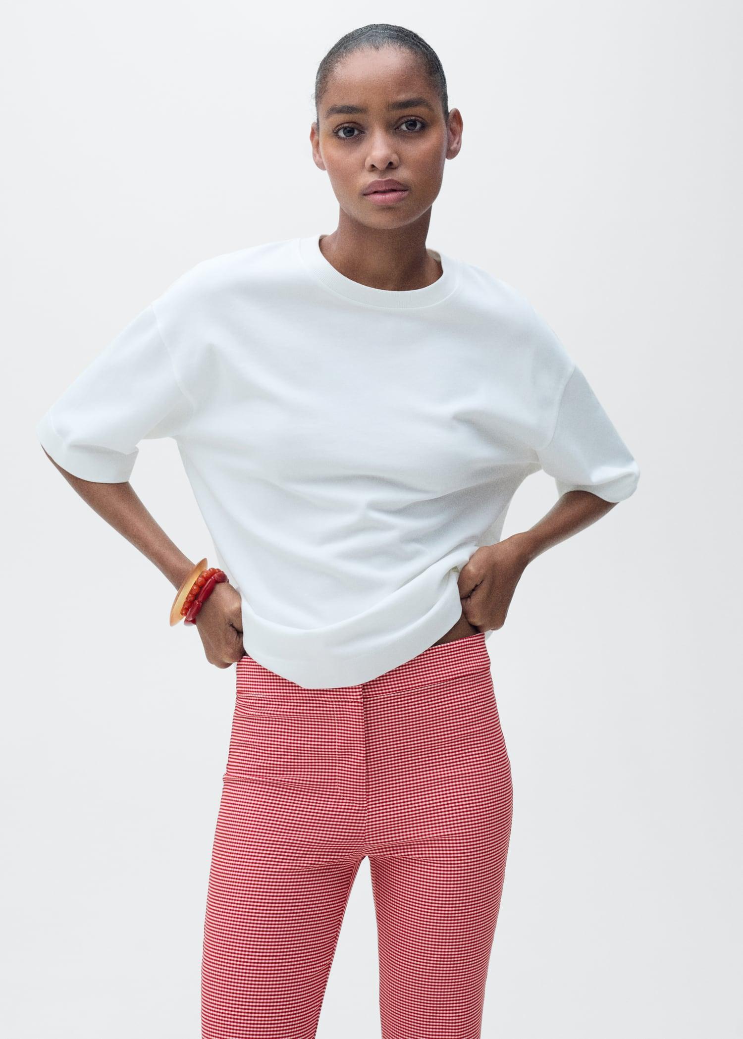 Gingham-check cropped pants - Women | MANGO USA Product Image