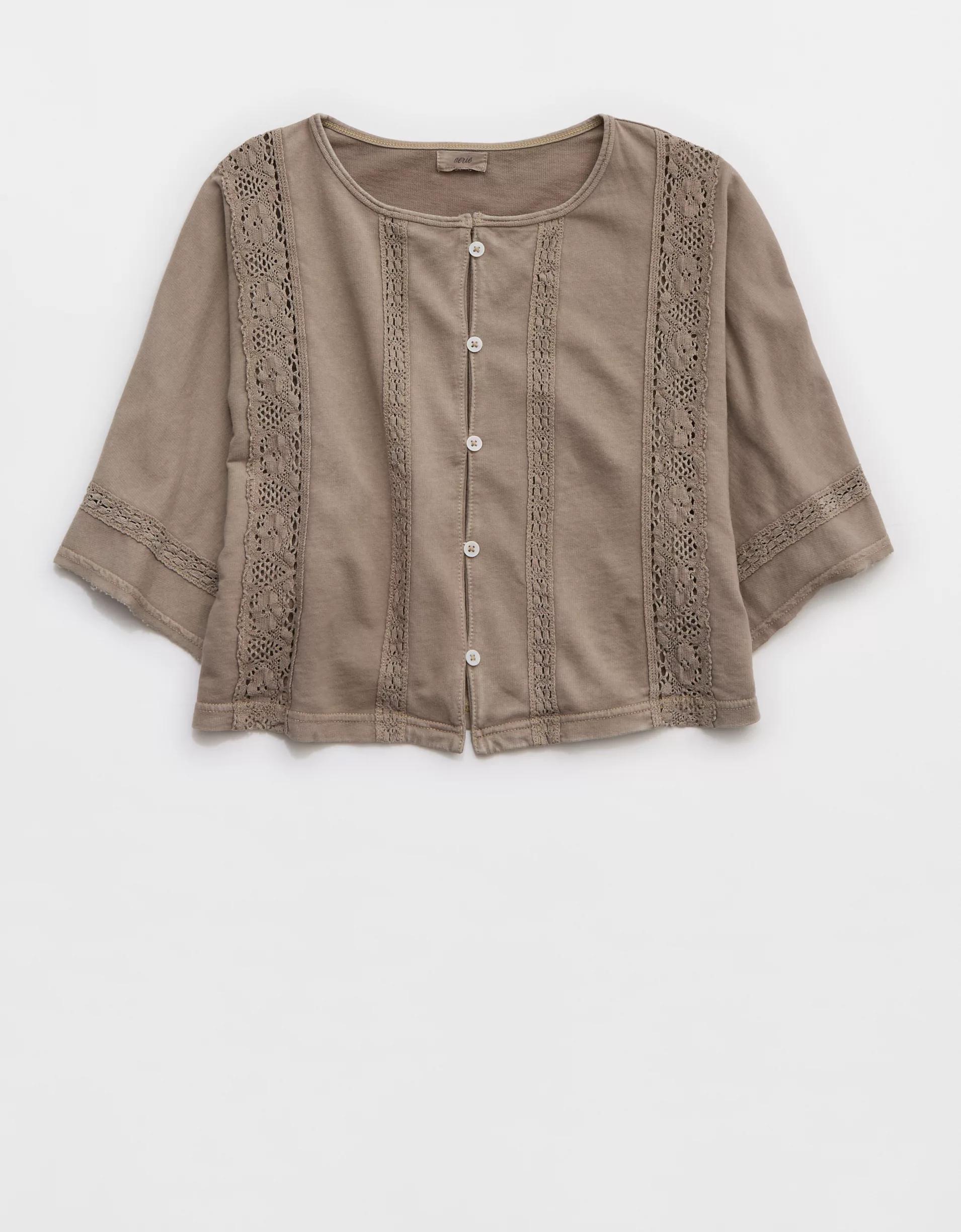 Aerie Short Sleeve Crochet Cardigan Product Image