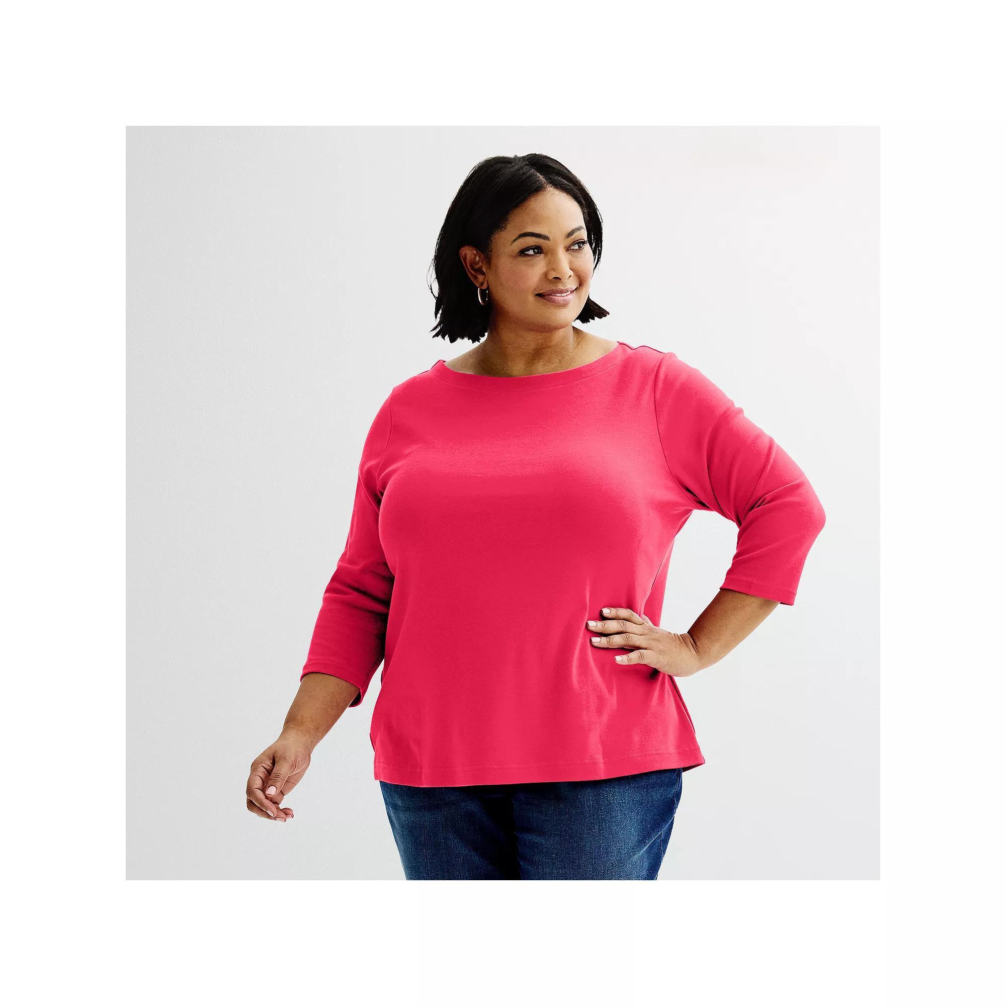Plus Size Croft & Barrow® Boatneck Top, Women's, Size: 5XL, Pink Kiss Product Image