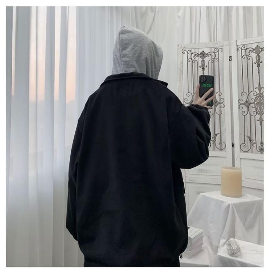 Hooded Mock Two Piece Button Up Jacket Product Image