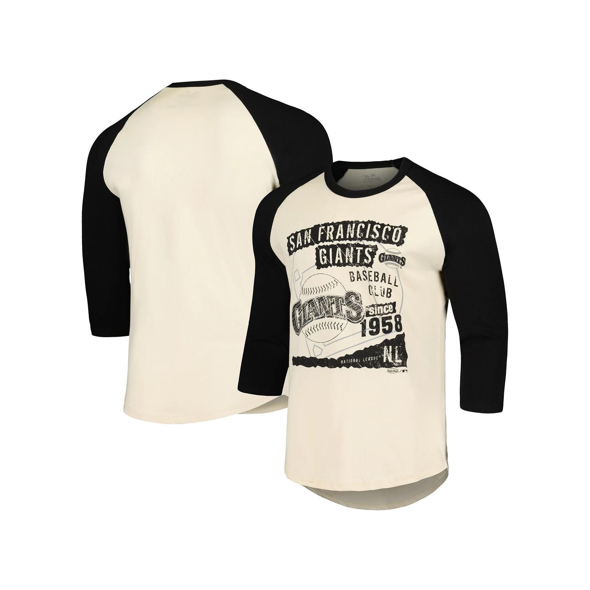 Men's Majestic Threads Cream/Black San Francisco Giants Raglan 3/4-Sleeve T-Shirt, Size: Large, Beige Product Image