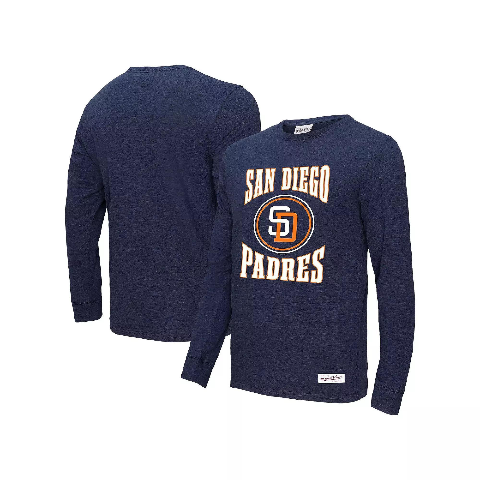Men's Mitchell & Ness Navy San Diego Padres Arched Logo Slub Long Sleeve T-Shirt, Size: Small, Blue Product Image