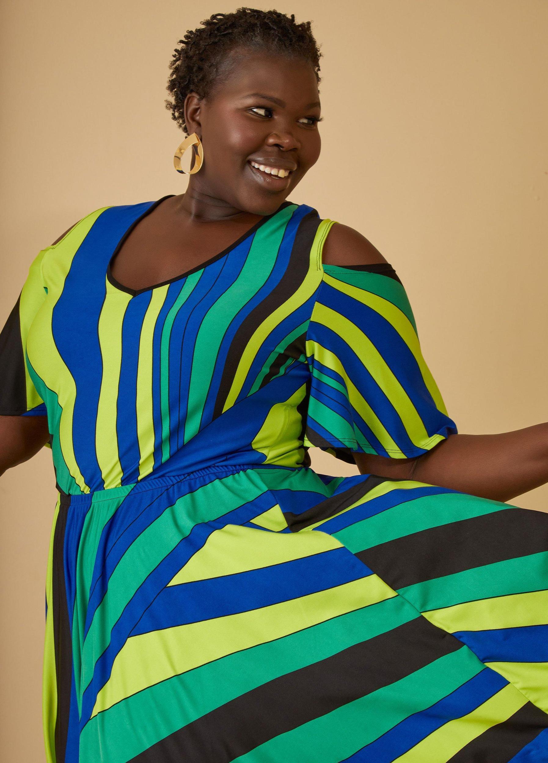 Cold Shoulder Striped Maxi Dress Product Image