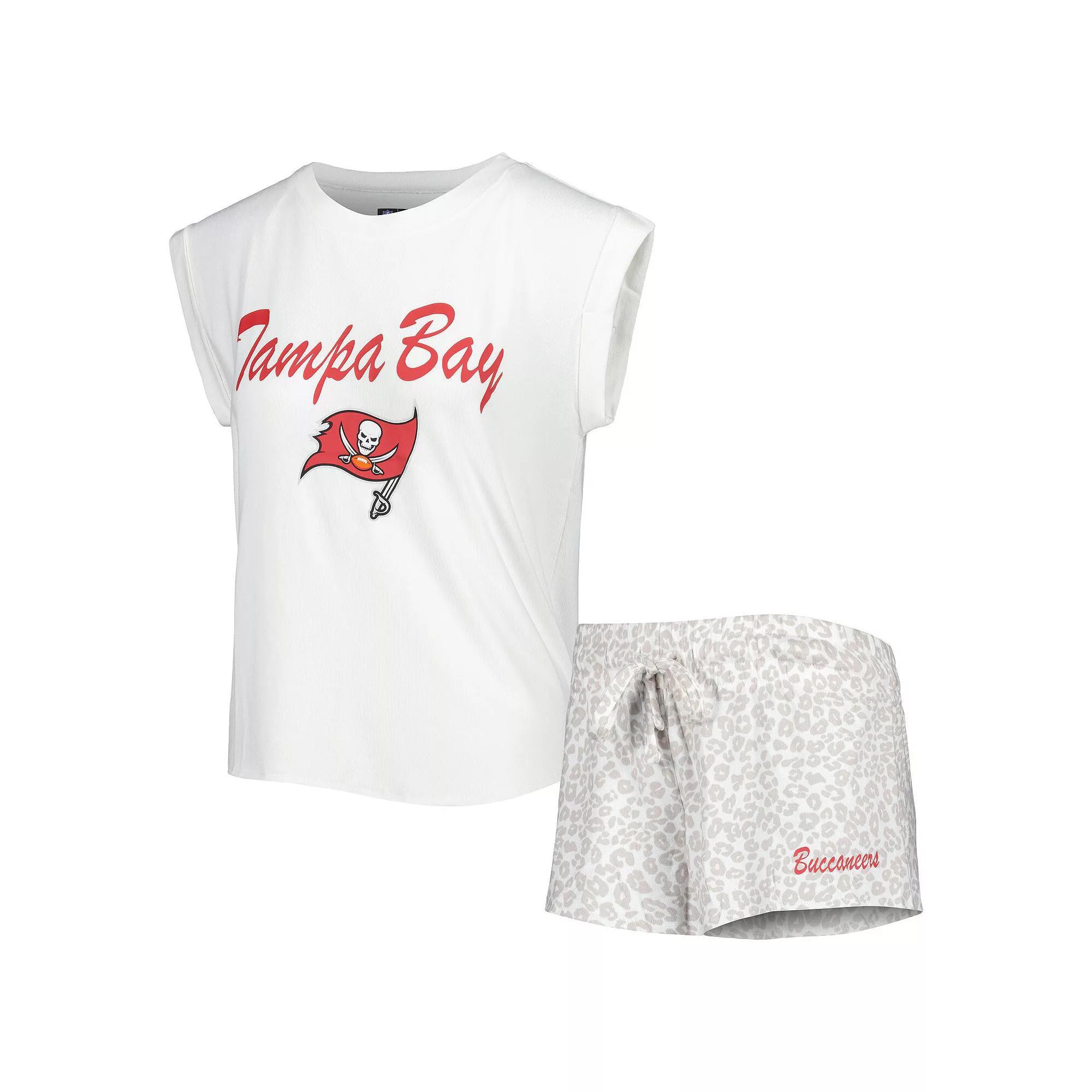 Women's Concepts Sport White/Cream Tampa Bay Buccaneers Montana Knit T-Shirt & Shorts Sleep Set, Size: Large Product Image