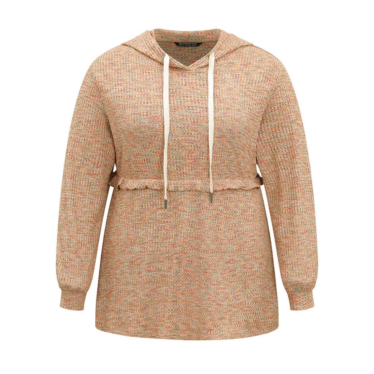 Plus Size Waffle Knit Ruffles Hooded Sweatshirt Women Multicolor Casual Texture Hooded Dailywear Sweatshirts BloomChic 30/6X Product Image