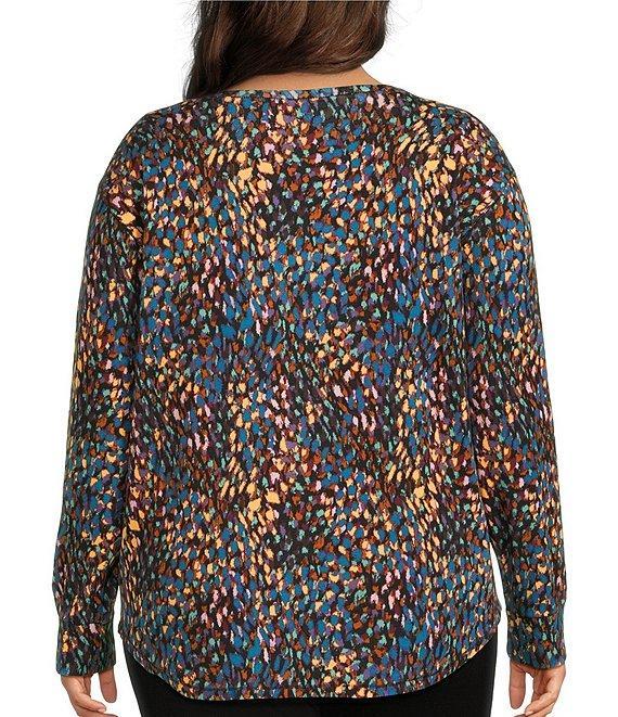 Westbound Plus Size Multi Soft Spots Long Sleeve Crew Neck Pullover Product Image