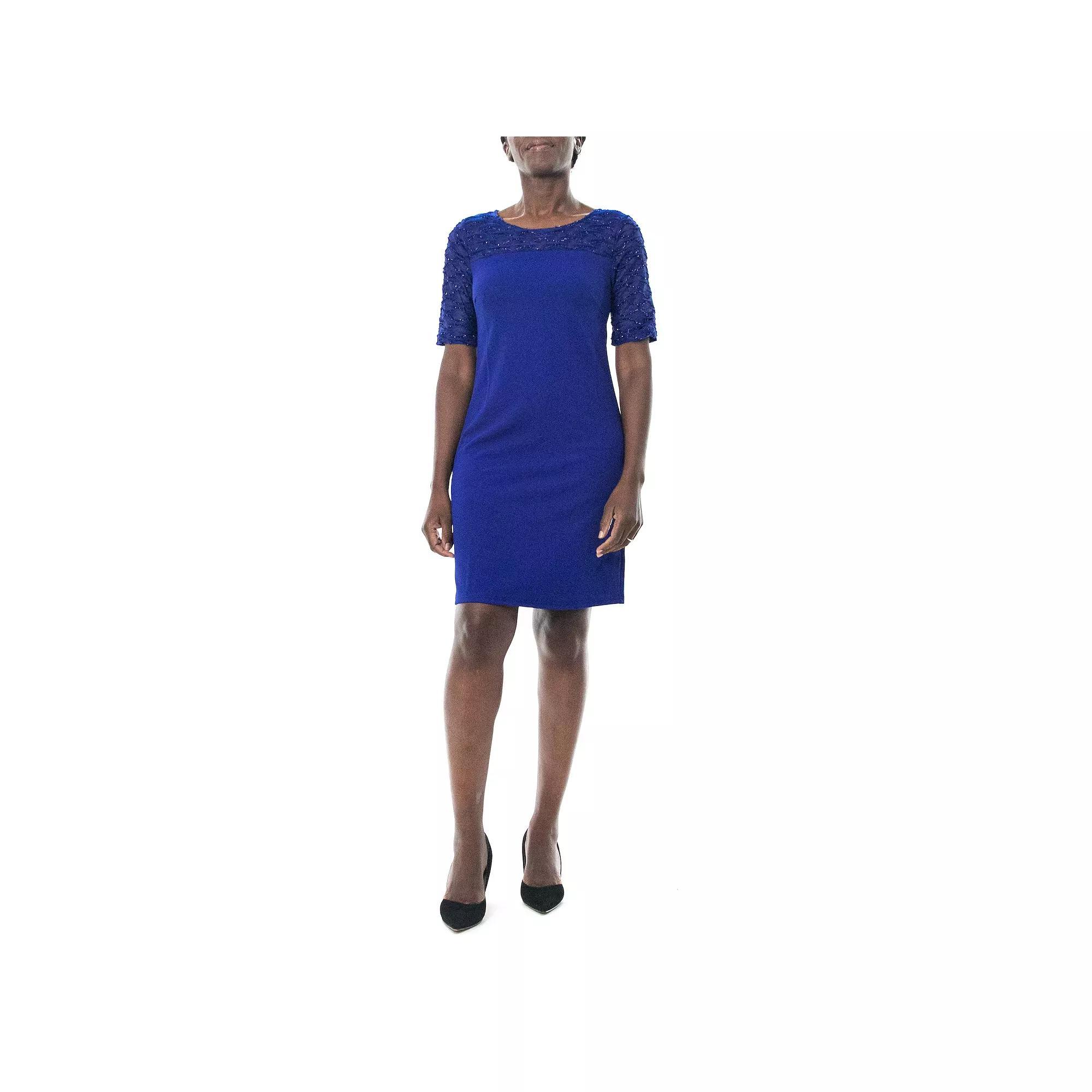 Women's Nina Leonard Elbow Sleeve Sheath Dress, Size: Small, Deep Blue Product Image