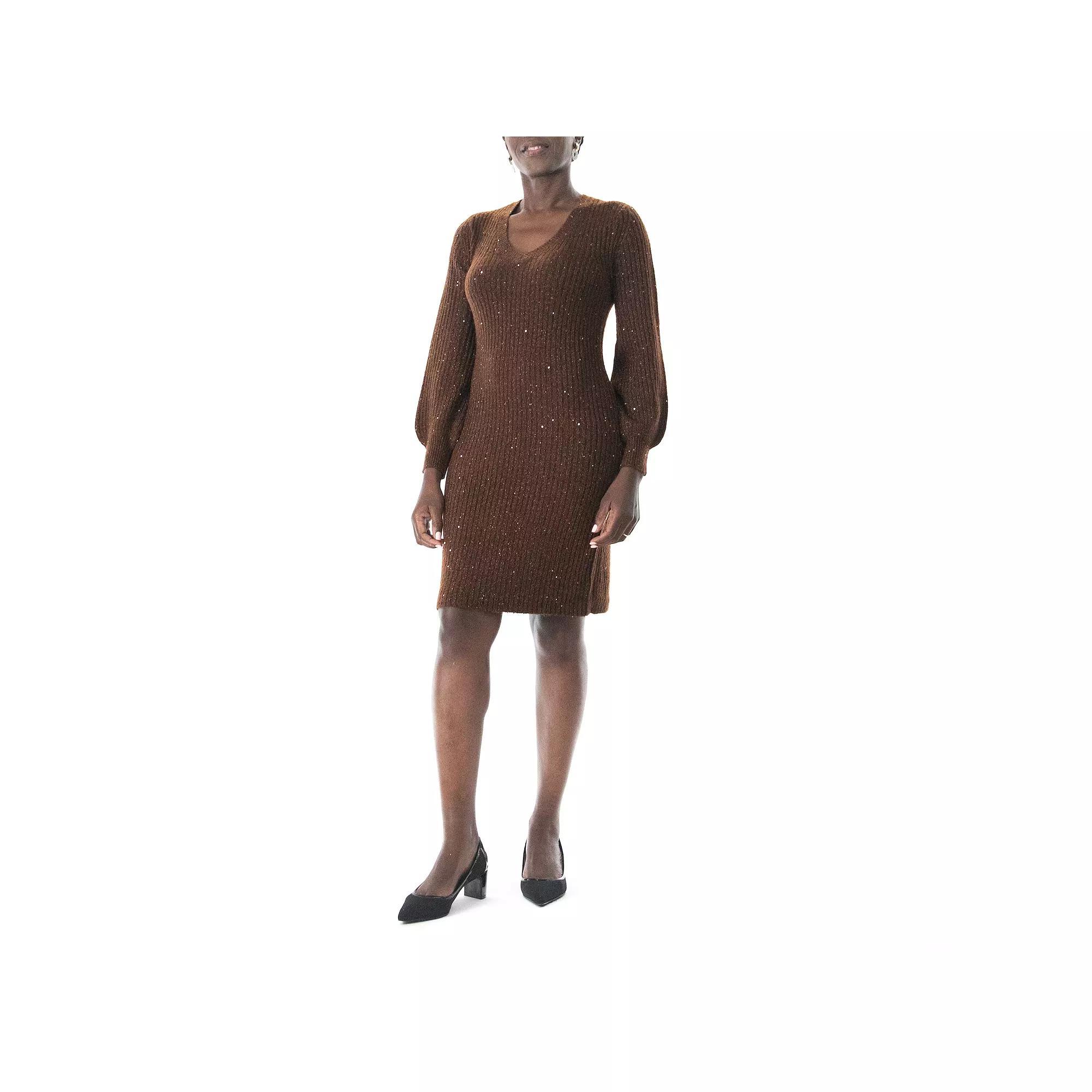 Women's Nina Leonard Sequin Sweater Dress, Size: Large, Black Product Image