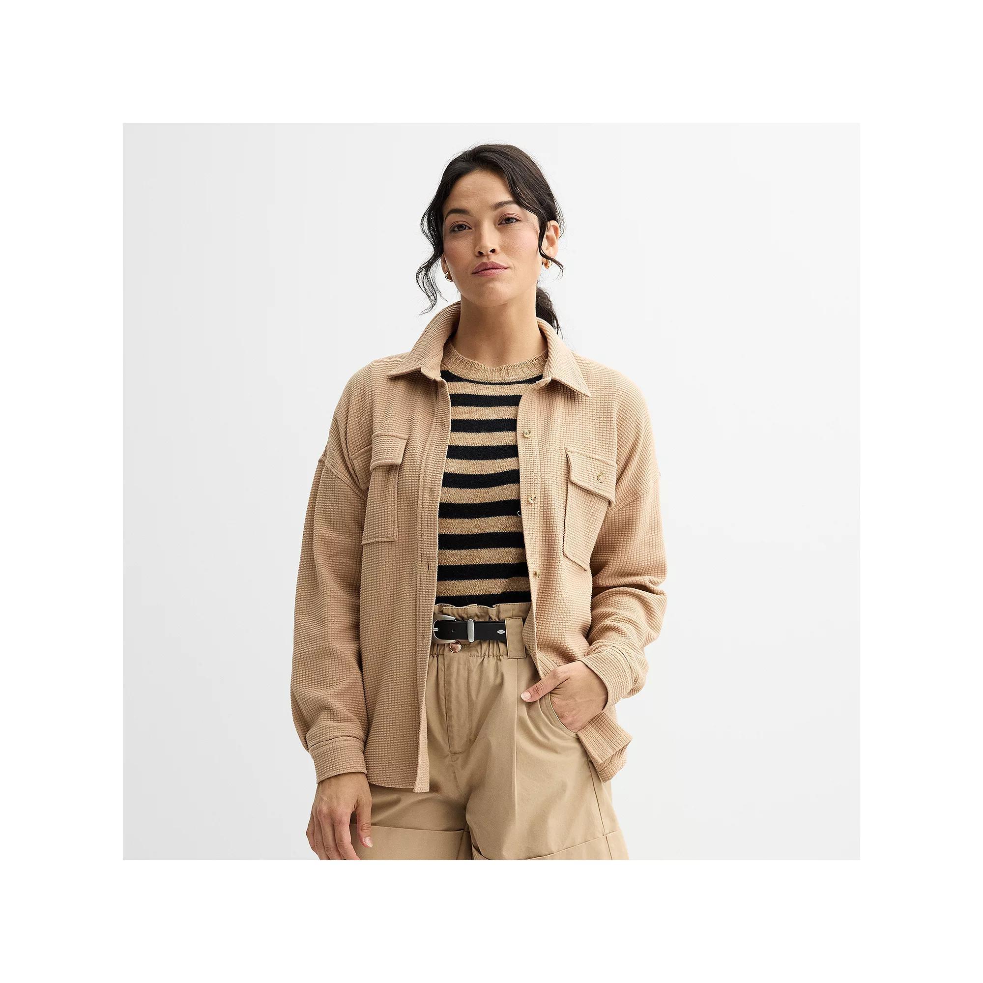 Women's Sonoma Goods For Life® Waffle Knit Shacket, Size: Large, Barric Beige Product Image